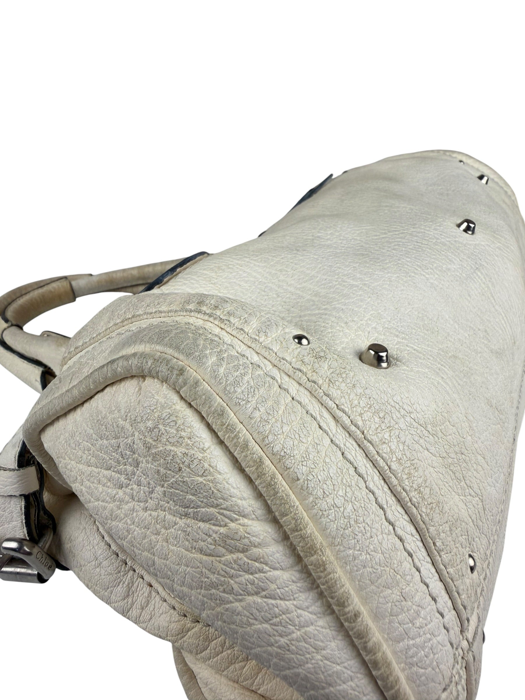 Chloé White Leather Paddington Handbag (Repainted)