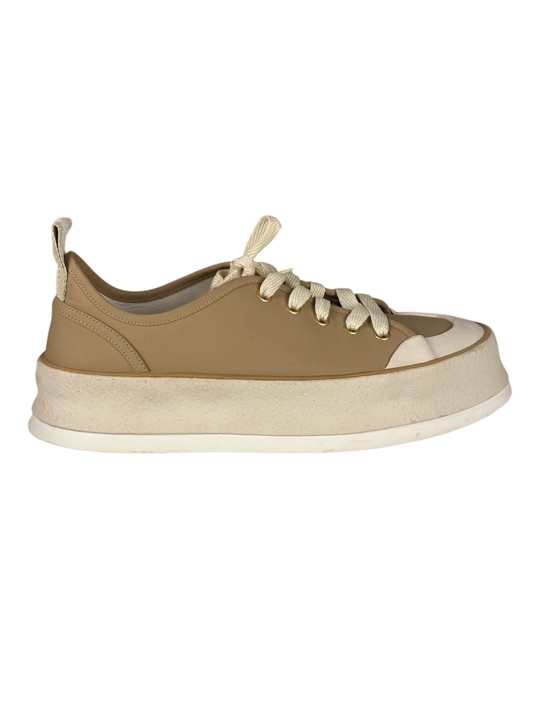 Max Mara Leather Platform Sneaker Beige