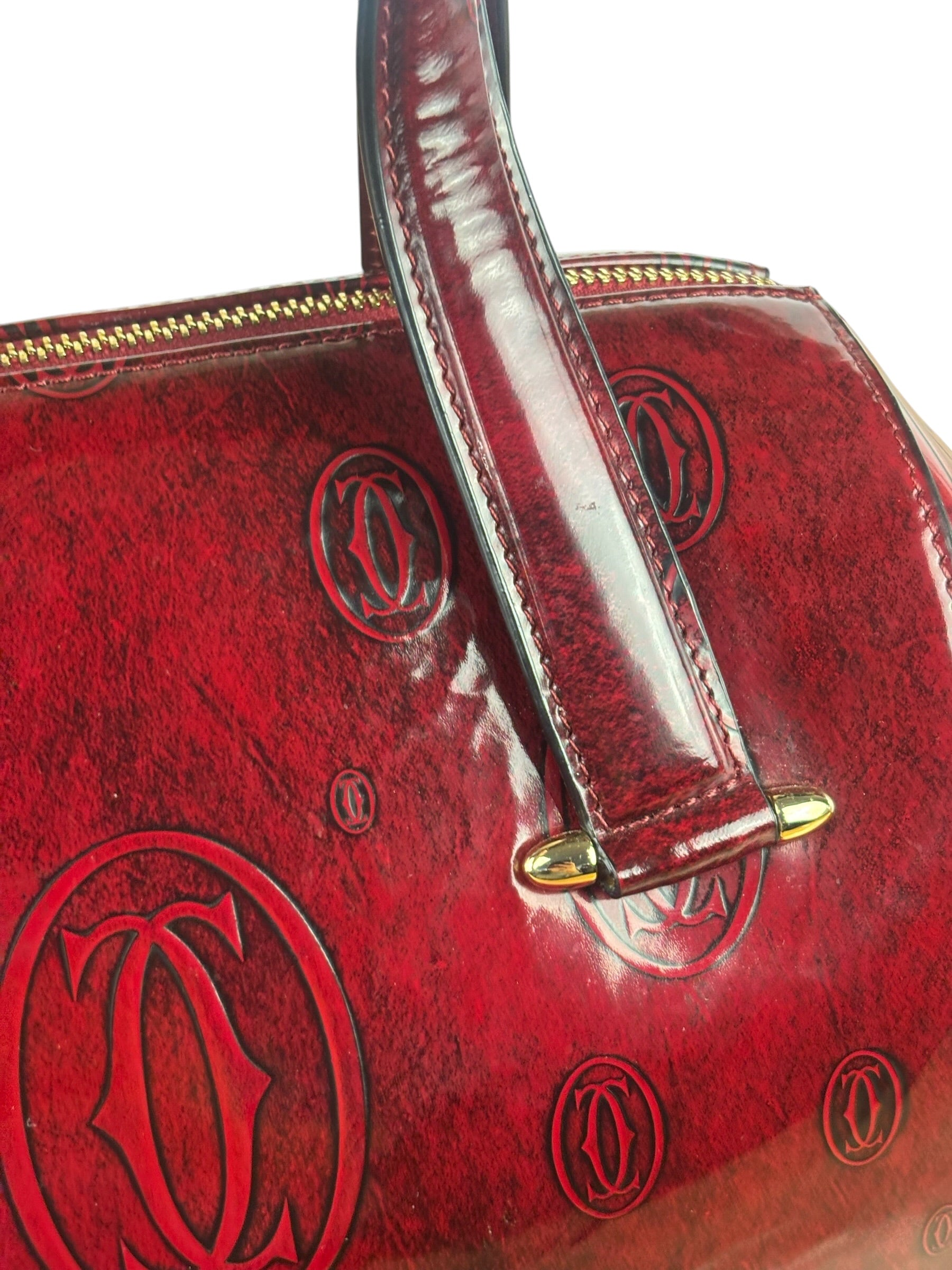 Cartier Red Patent Leather Logo Embossed Handbag