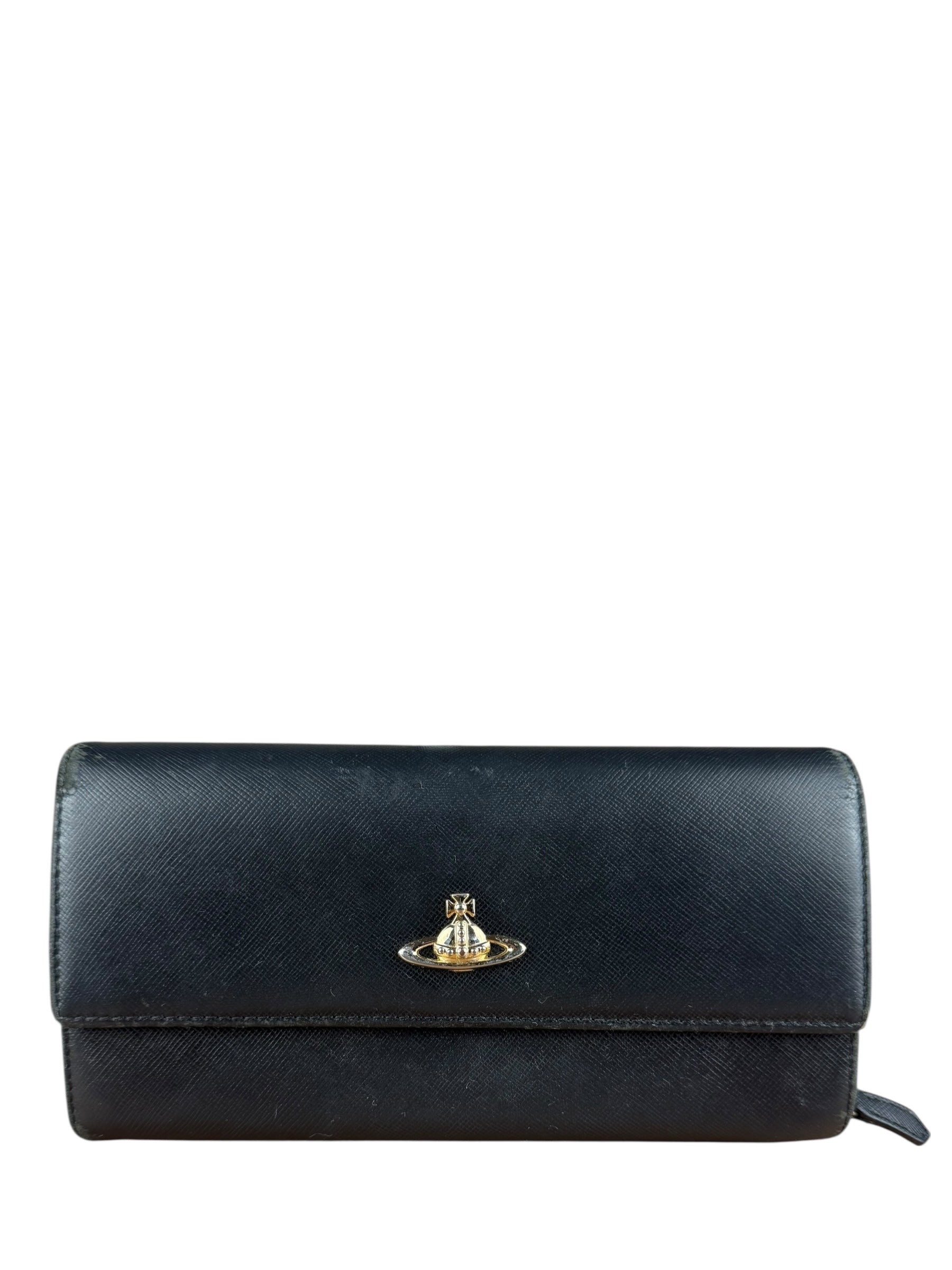 Vivienne Westwood Black Leather Emblem Long Wallet
