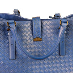 Bottega Veneta Blue Leather Small Nappa Intercciato Roma Satchel