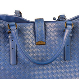 Bottega Veneta Blue Leather Small Nappa Intercciato Roma Satchel