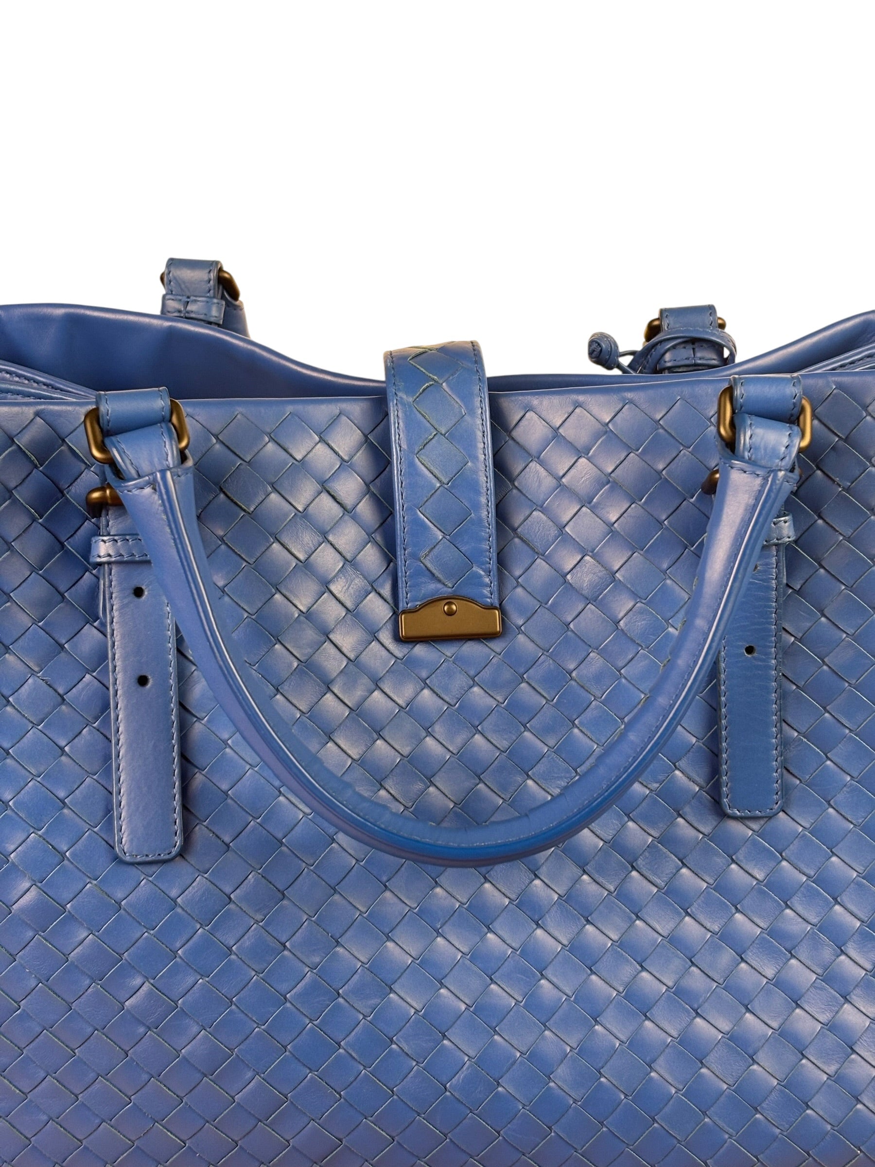 Bottega Veneta Blue Leather Small Nappa Intercciato Roma Satchel