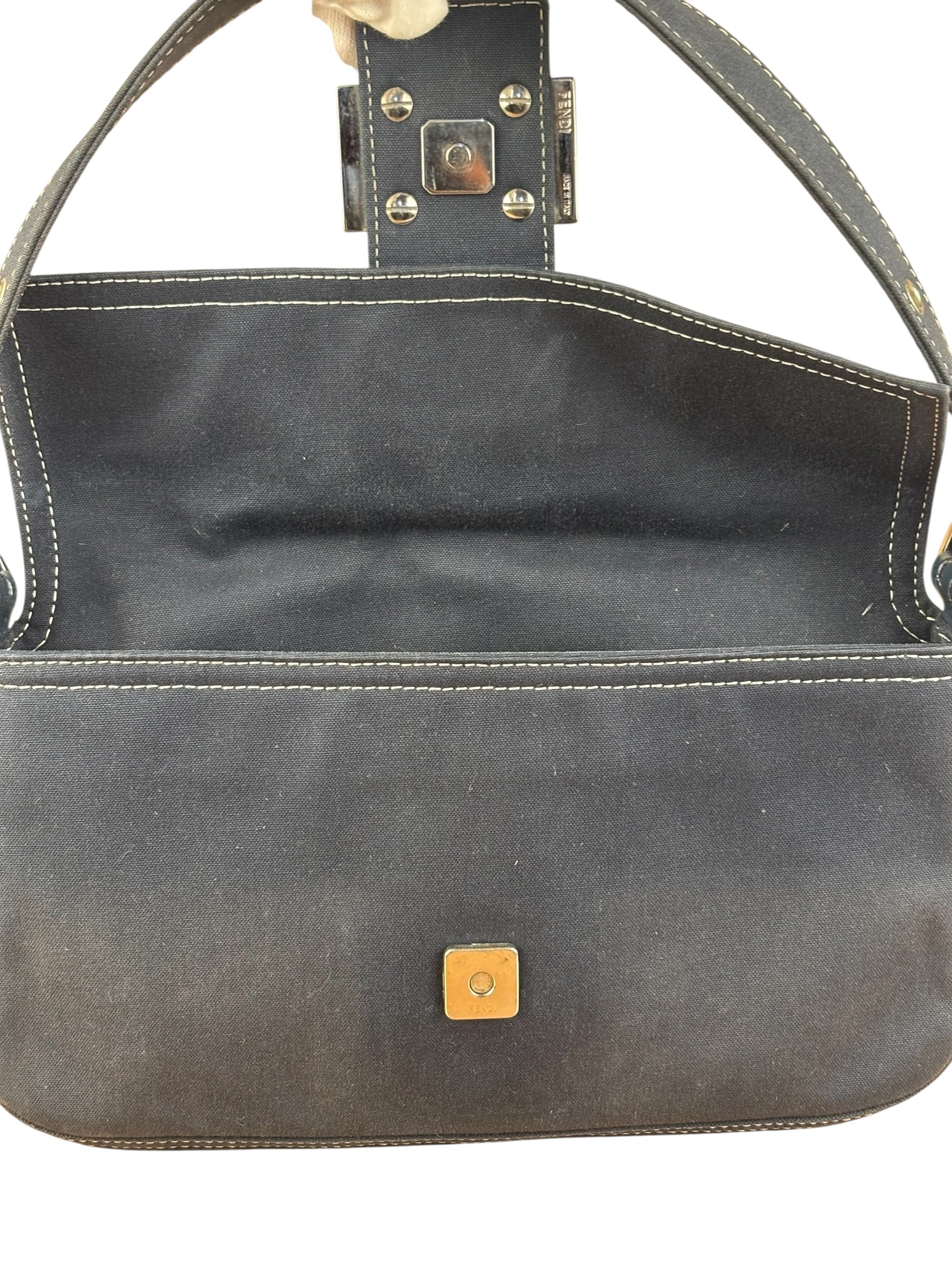 Fendi FF Wave Buckle Denim Baguette