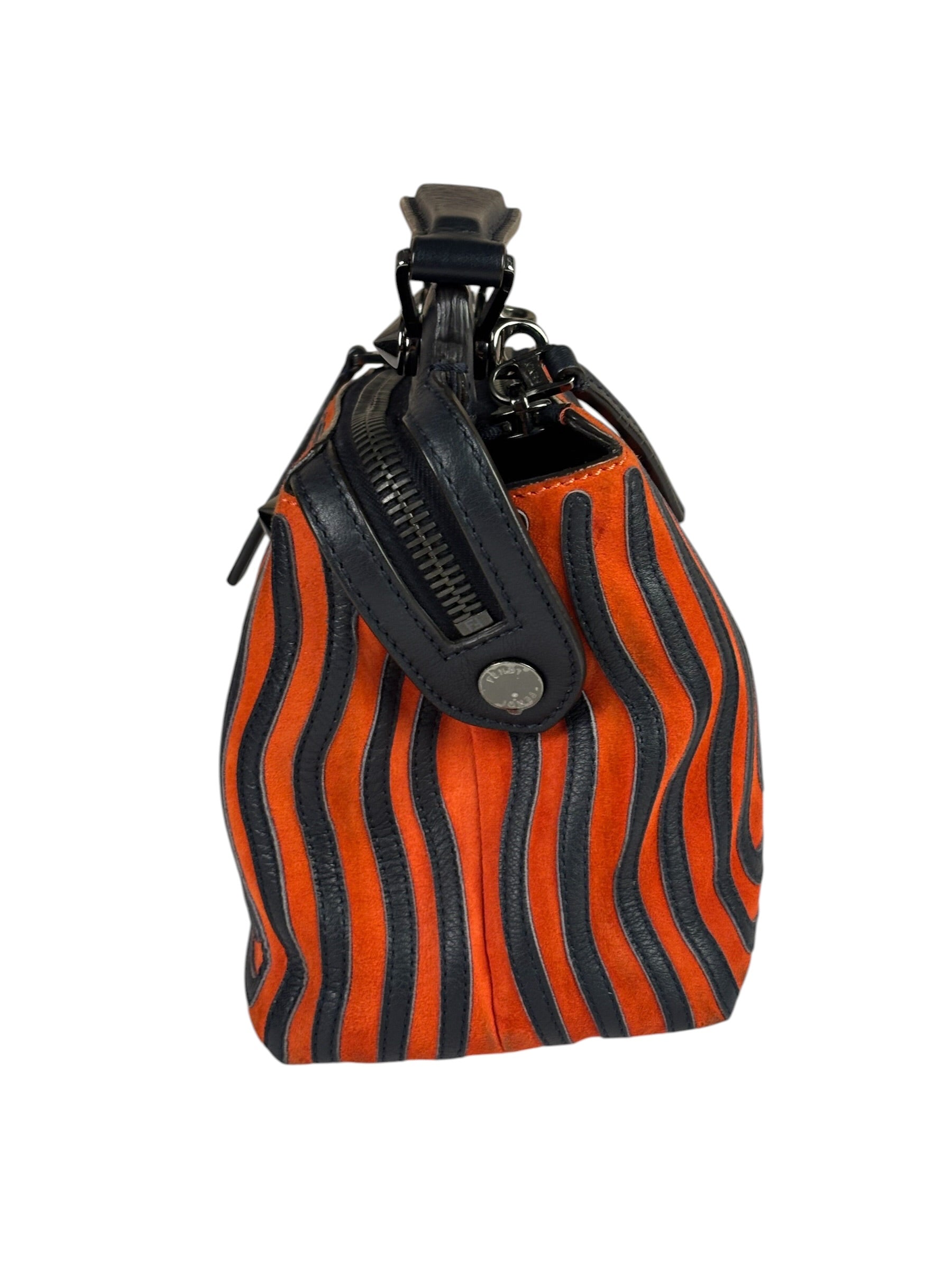 Fendi Navy/Red Leather Trim/Suede Dotcom Striped Two-Way Bag