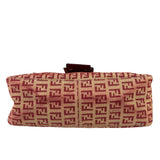 Fendi Red Leather Trim Zucca Baguette
