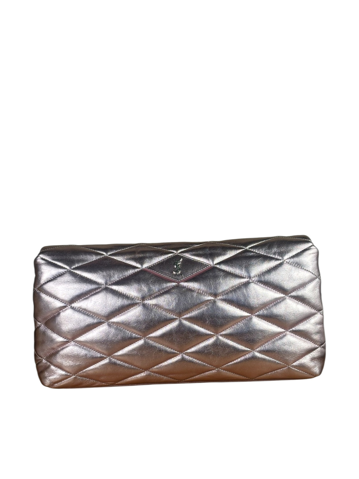 YSL Metallic Pink Quilted Lambskin LargeSade Puffer Envelope Clutch