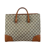 Gucci GG Brown Leather Trim Canvas Monogram Tote Bag