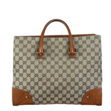 Gucci GG Brown Leather Trim Canvas Monogram Tote Bag
