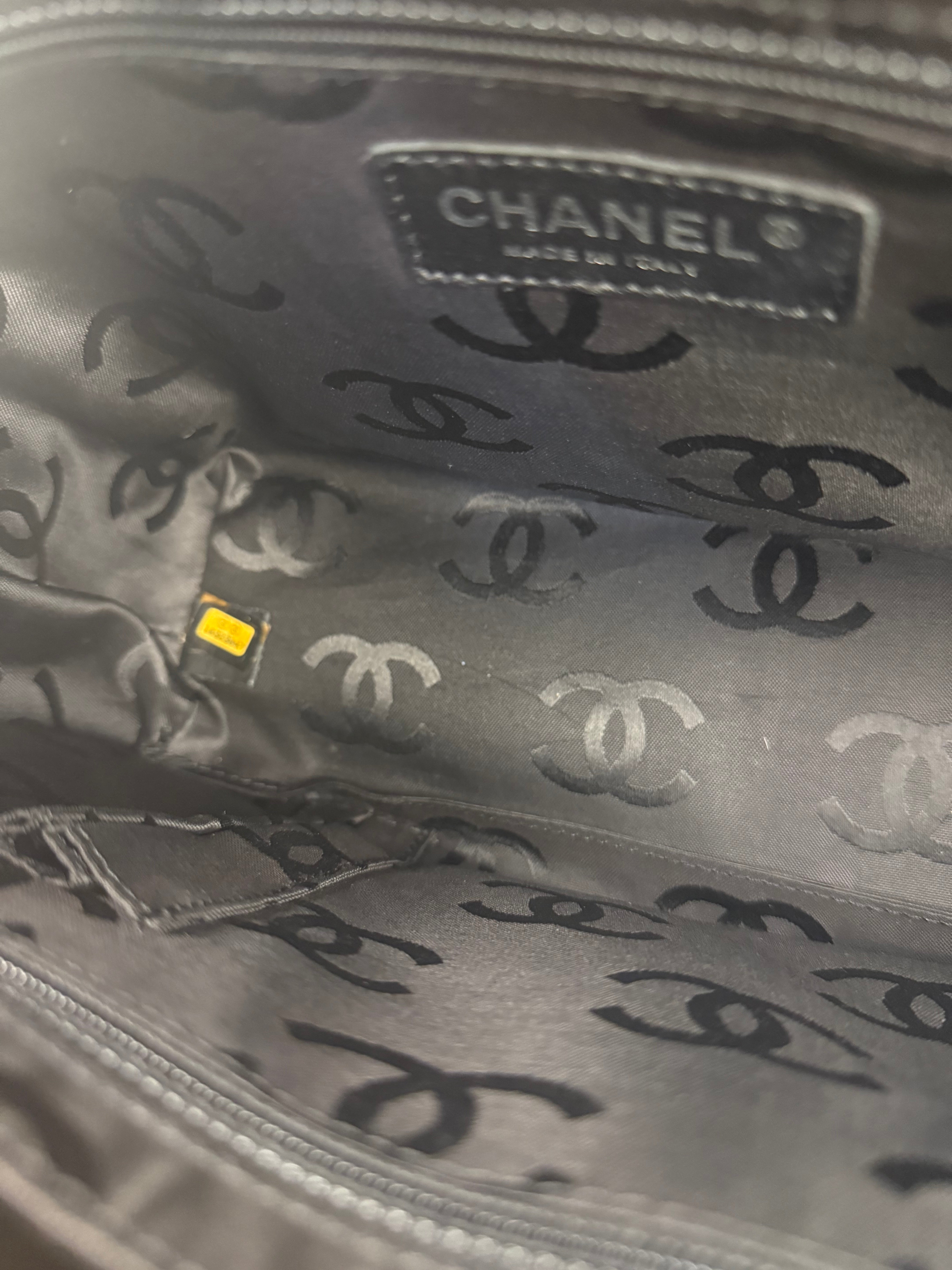 Chanel Vintage Black Patent Pony Hair Chain Pocket Tote 2005