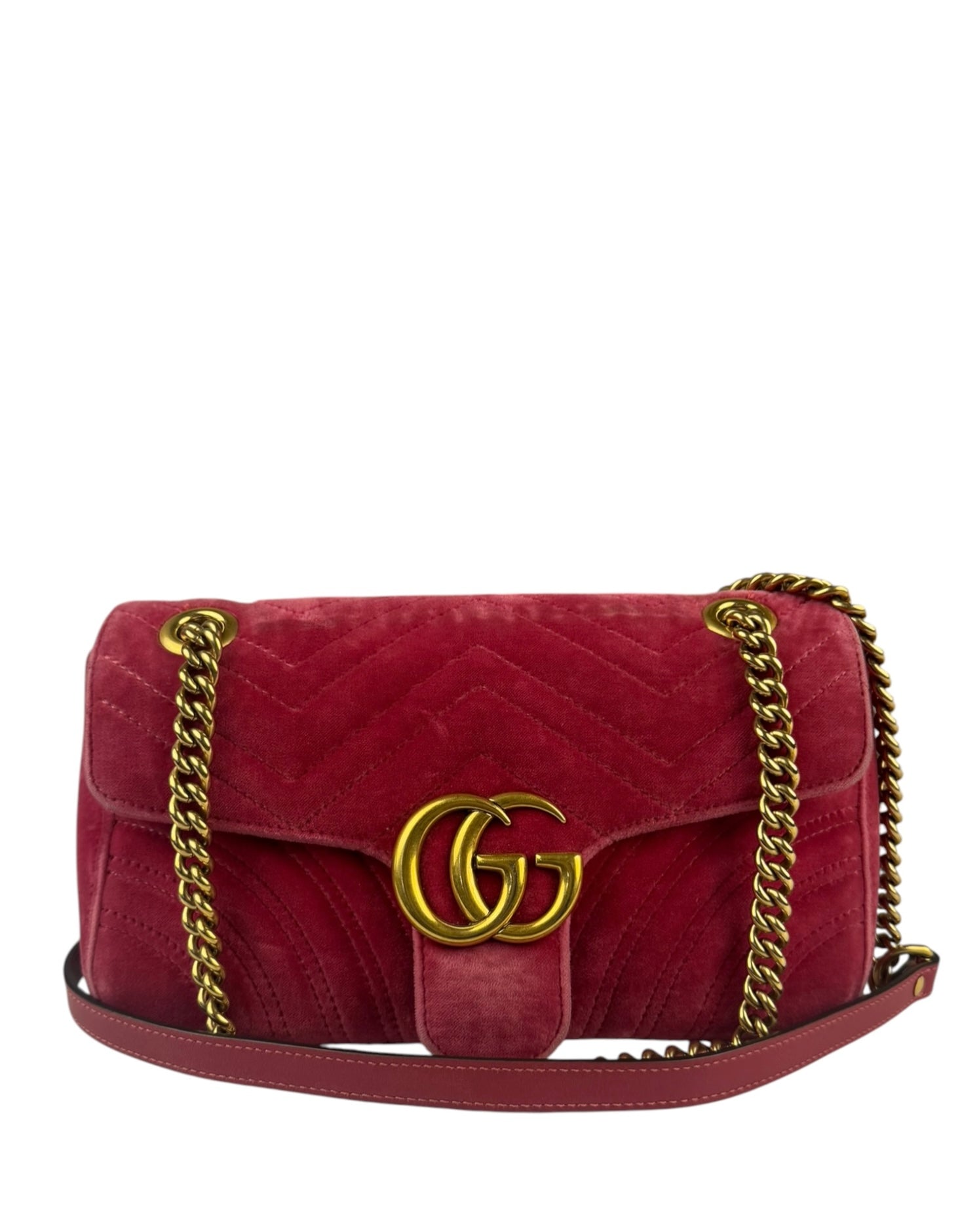 Gucci GG Marmont Matelasse Velvet Small Pink Chain Bag