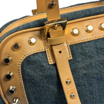 Fendi Blue/Brown Denim/Leather Trim Studded Shoulder Bag
