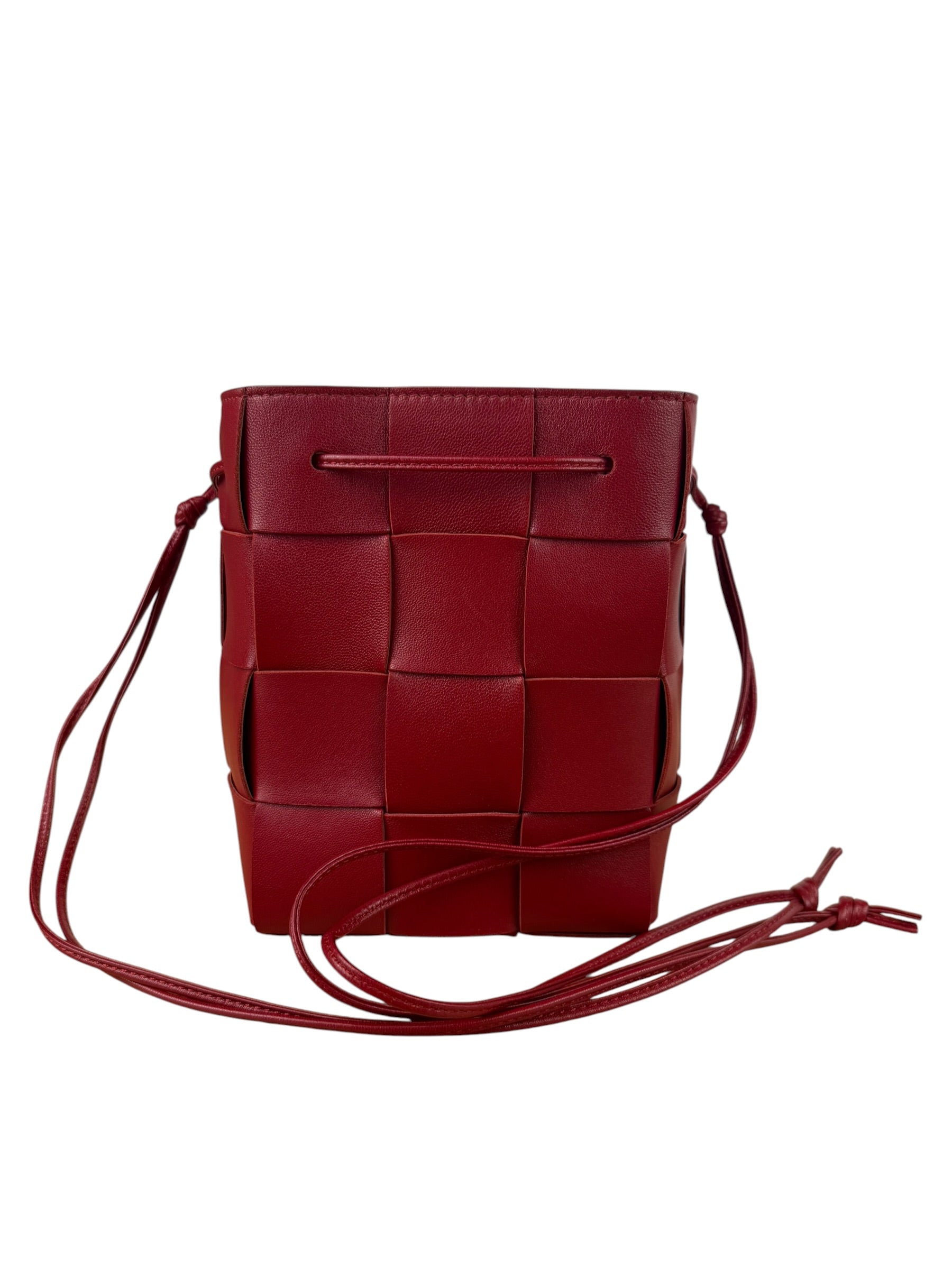 Bottega Veneta Red Leather Cassestte Maxi Intrecciato Bucket Bag