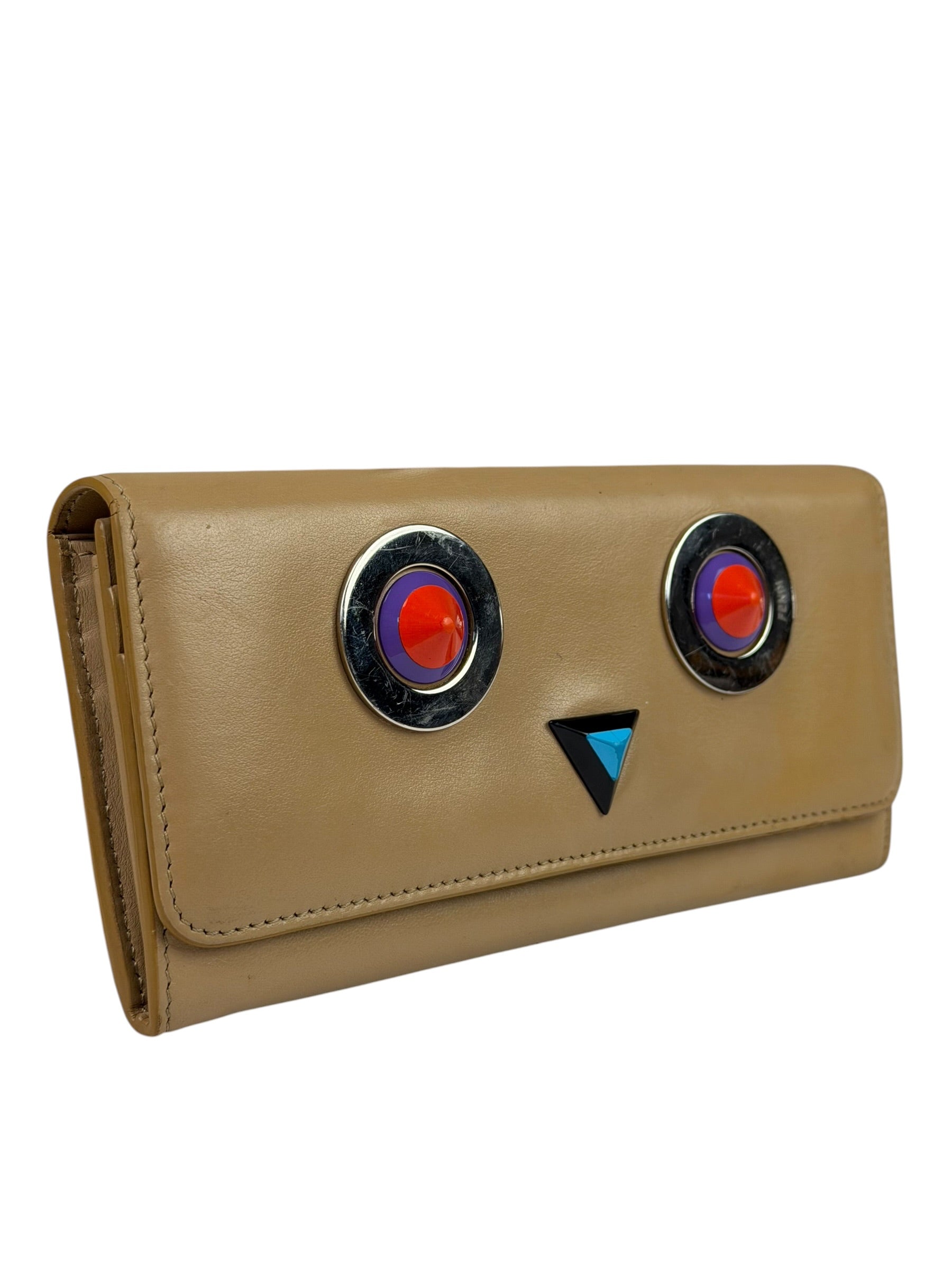 Fendi Beige Monster Face Leather Long Wallet