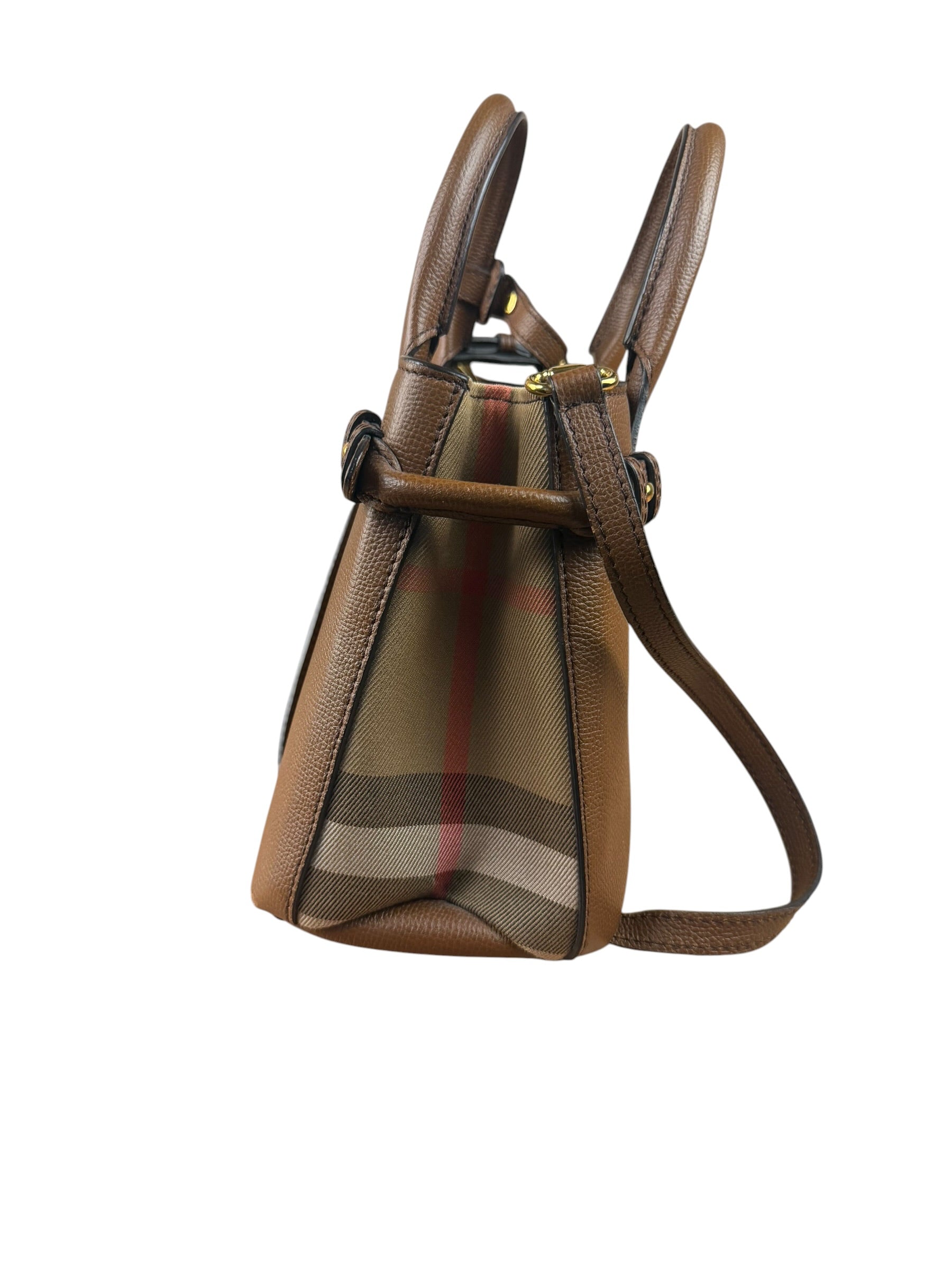 Burberry Brown Leather & House Check Small Banner