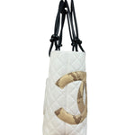 Chanel Vintage White Quilted CC Snake Cambon Ligne Tote 2004