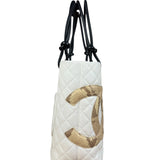 Chanel Vintage White Quilted CC Snake Cambon Ligne Tote 2004