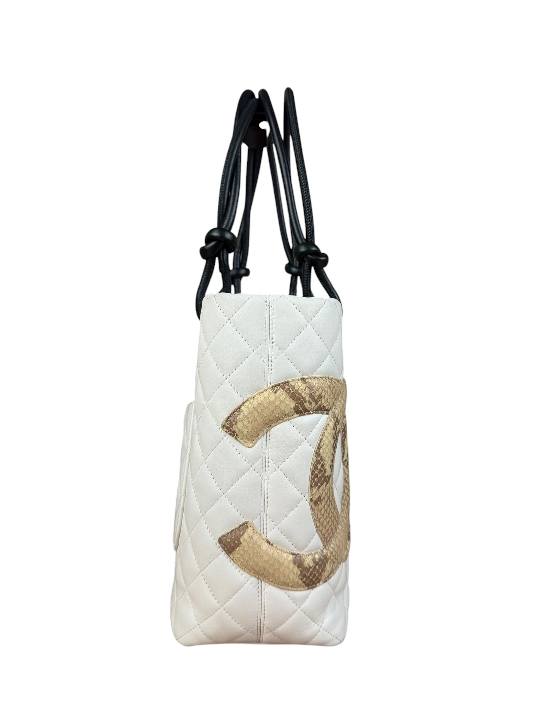 Chanel Vintage White Quilted CC Snake Cambon Ligne Tote 2004