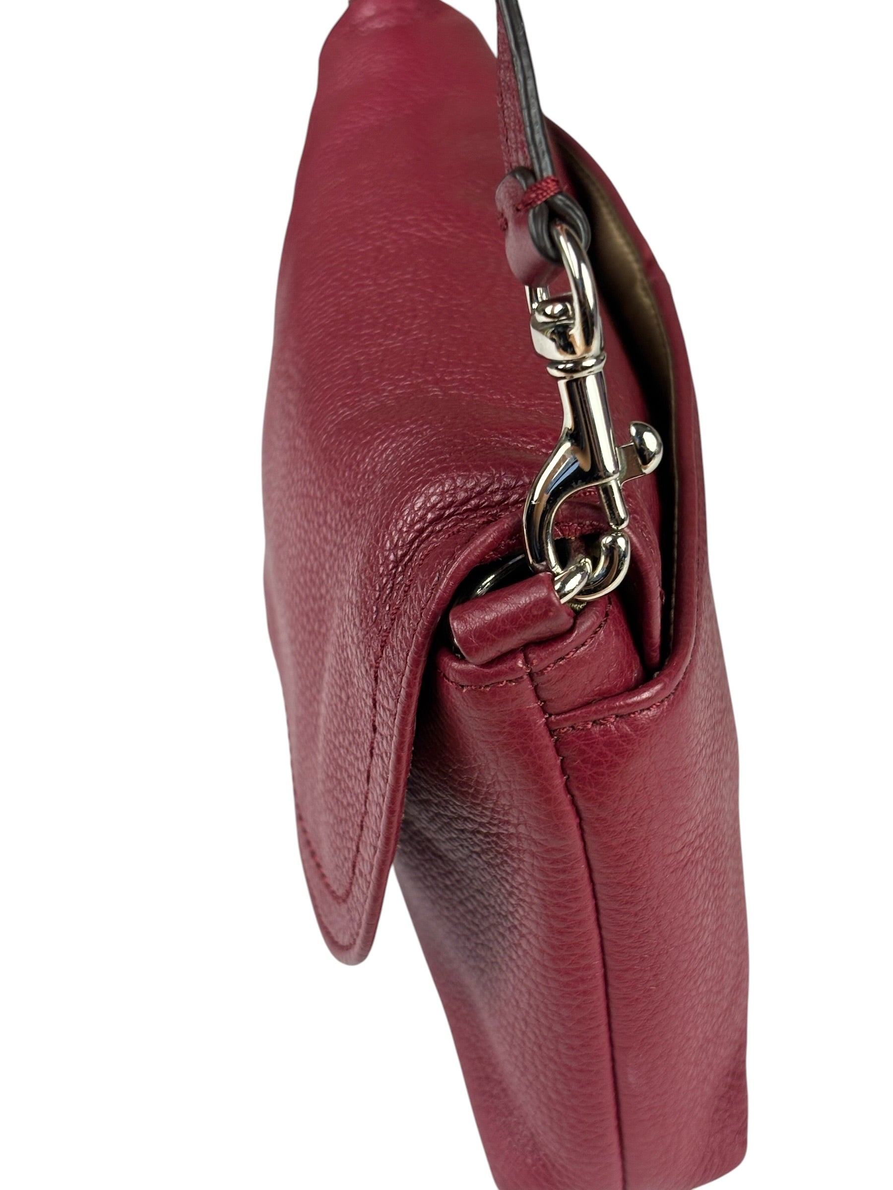 Coach Burgundy Pebbled Leather Flap Pochette