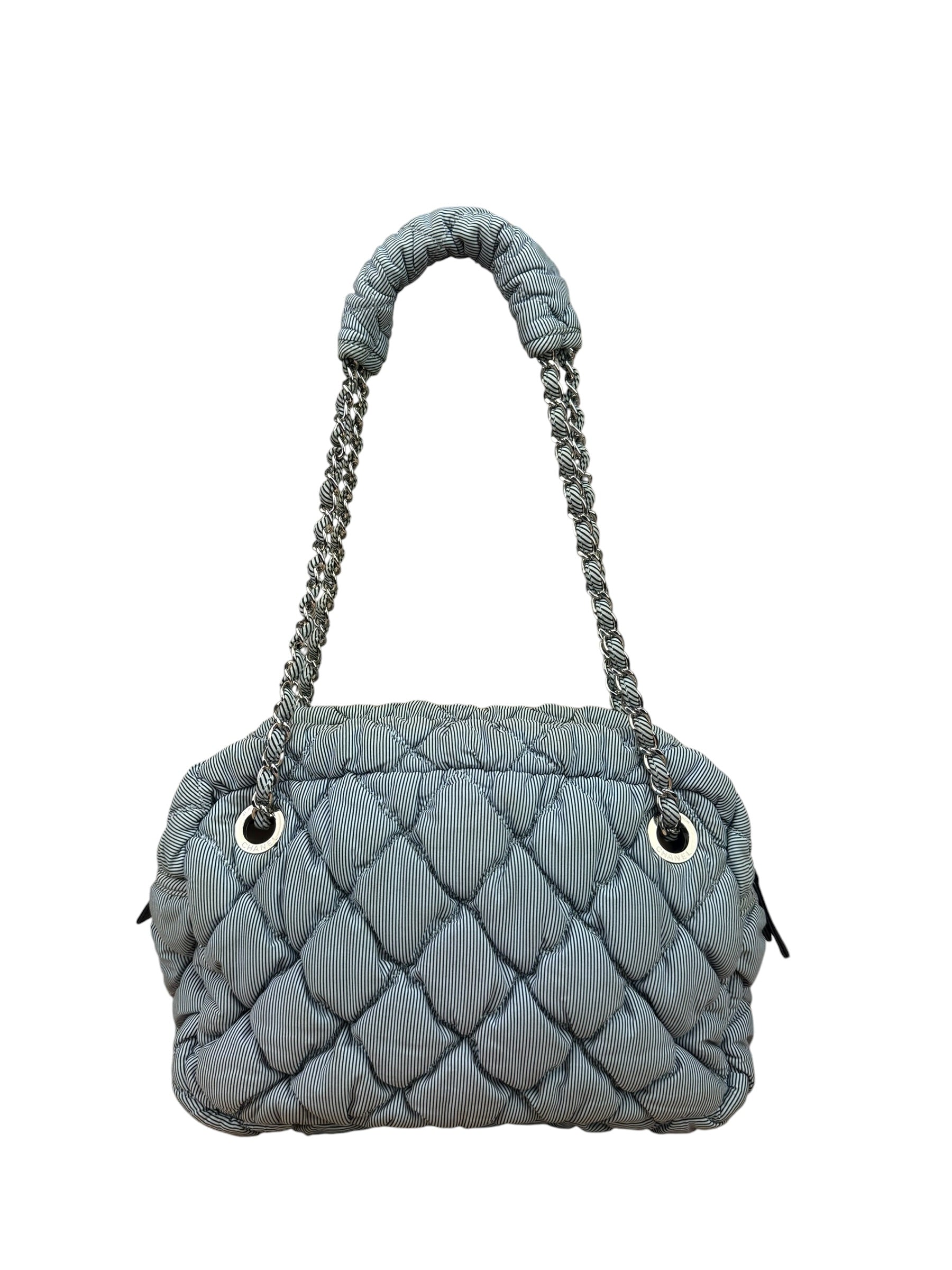 Chanel Grey/Black Quilted Nylon Bubble Shoulder Bag 2009