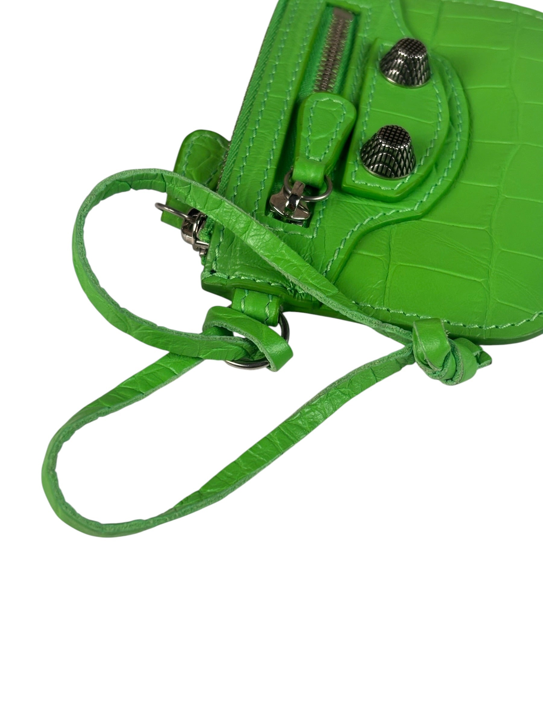 Balenciaga Neon Green Crocodile-Embossed Coin/Card Holder