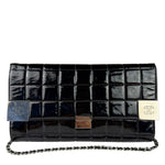Chanel Black Patent Leather Chocolate Bar Flap Bag 2000