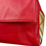 Burberry Red Leather Haymarket Check Shoulder Bag