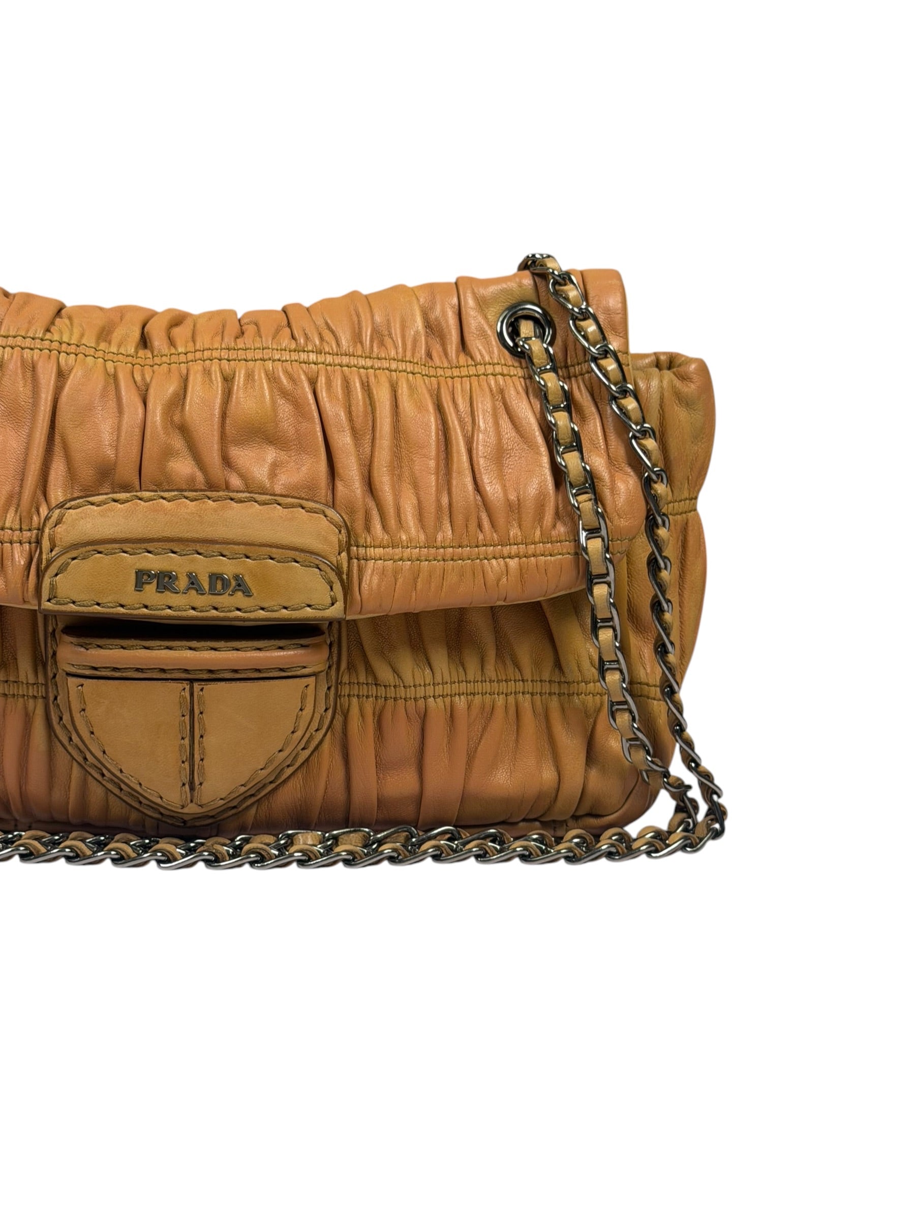 Prada Vintage Brown Nappa Leather Gaufre Shoulder Bag