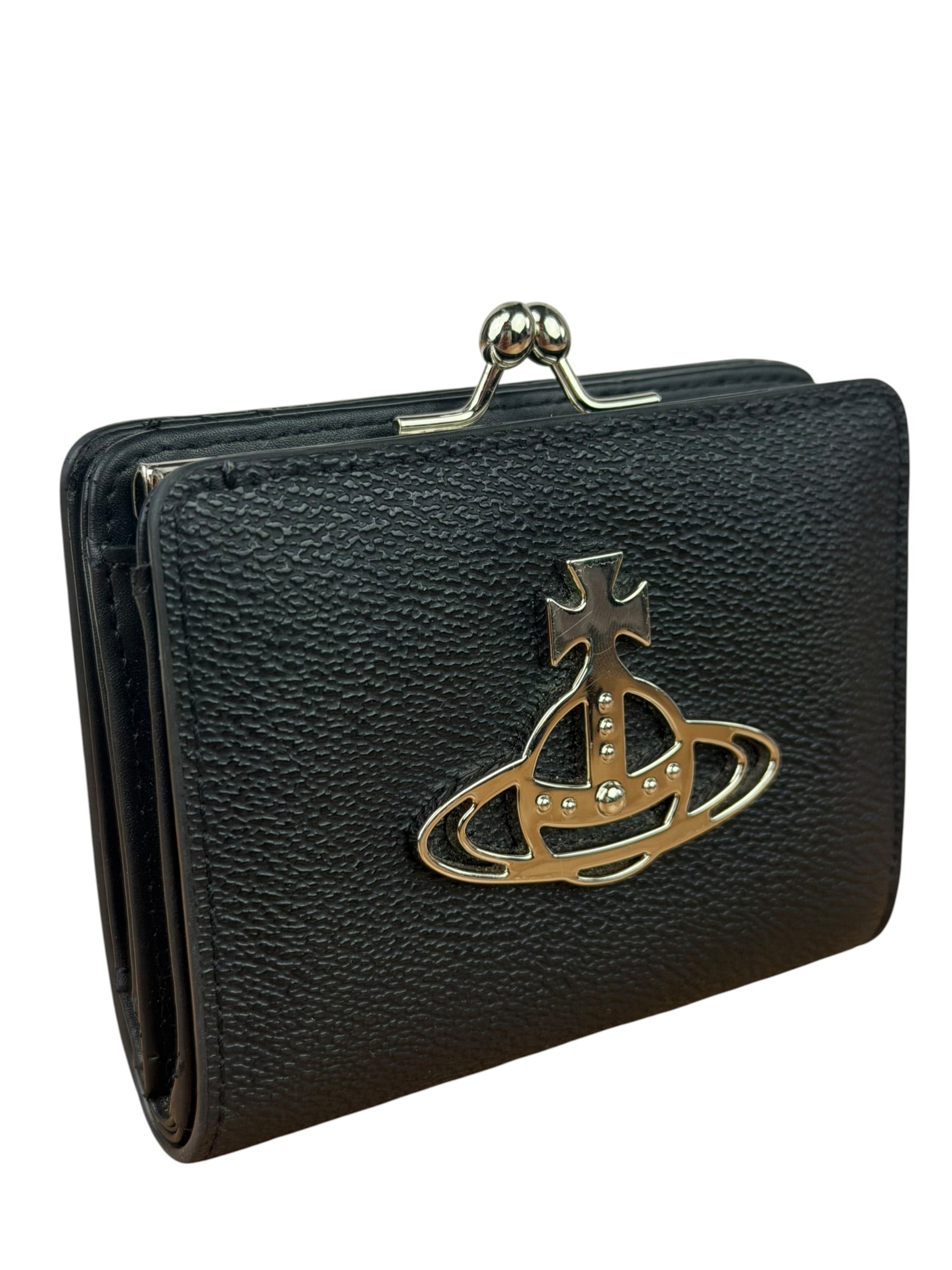 Vivienne Westwood Black Compact Bi-Fold/Kiss Lock Annie Wallet