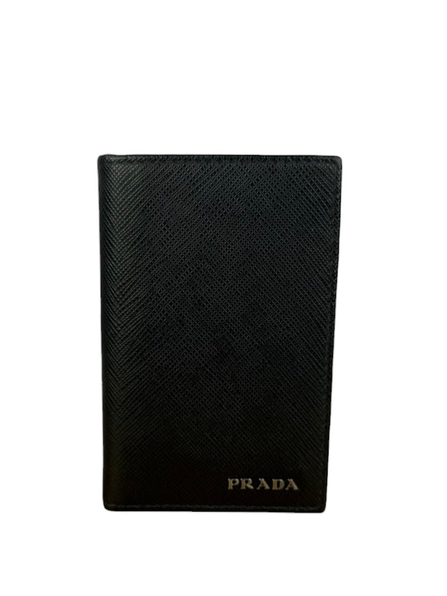 Prada Black/Grey Saffiano Leather Card Holder