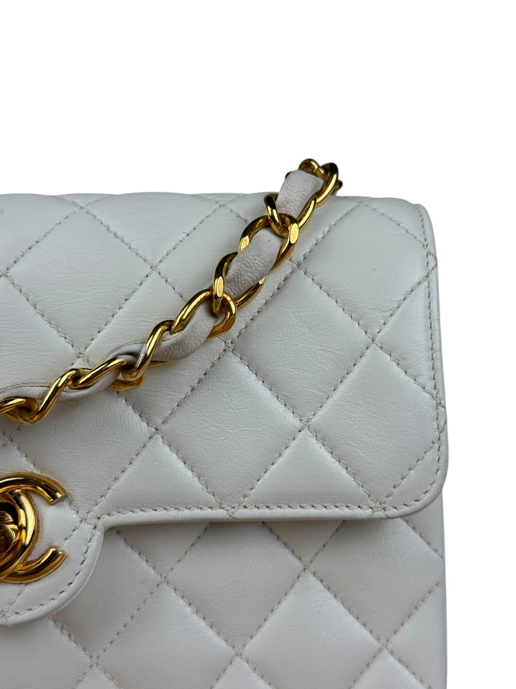 Chanel White Calfskin Square Mini Flap 1994