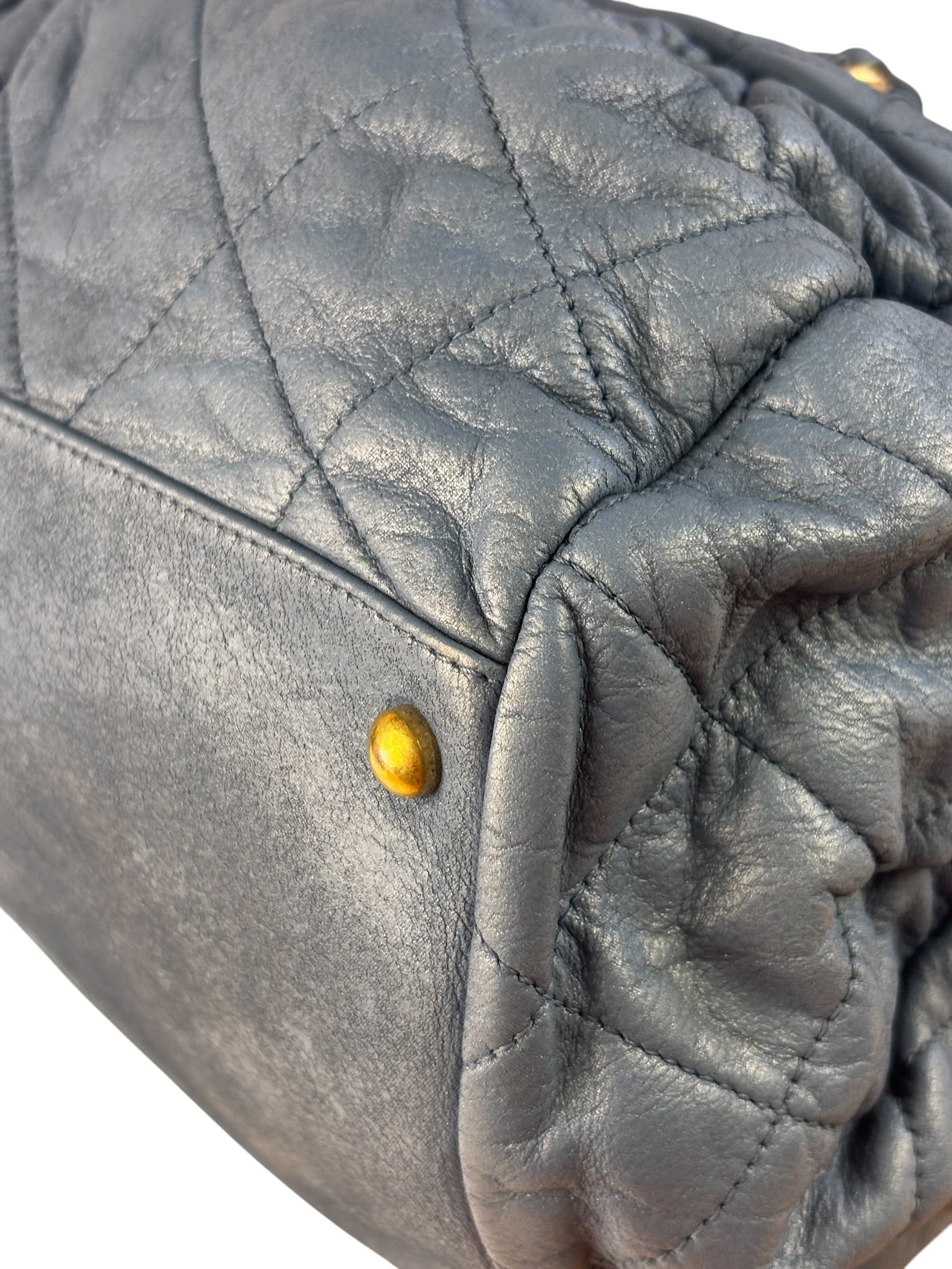 Chanel Blue Quilted Calfskin Iridescent Bowling Bag 2011