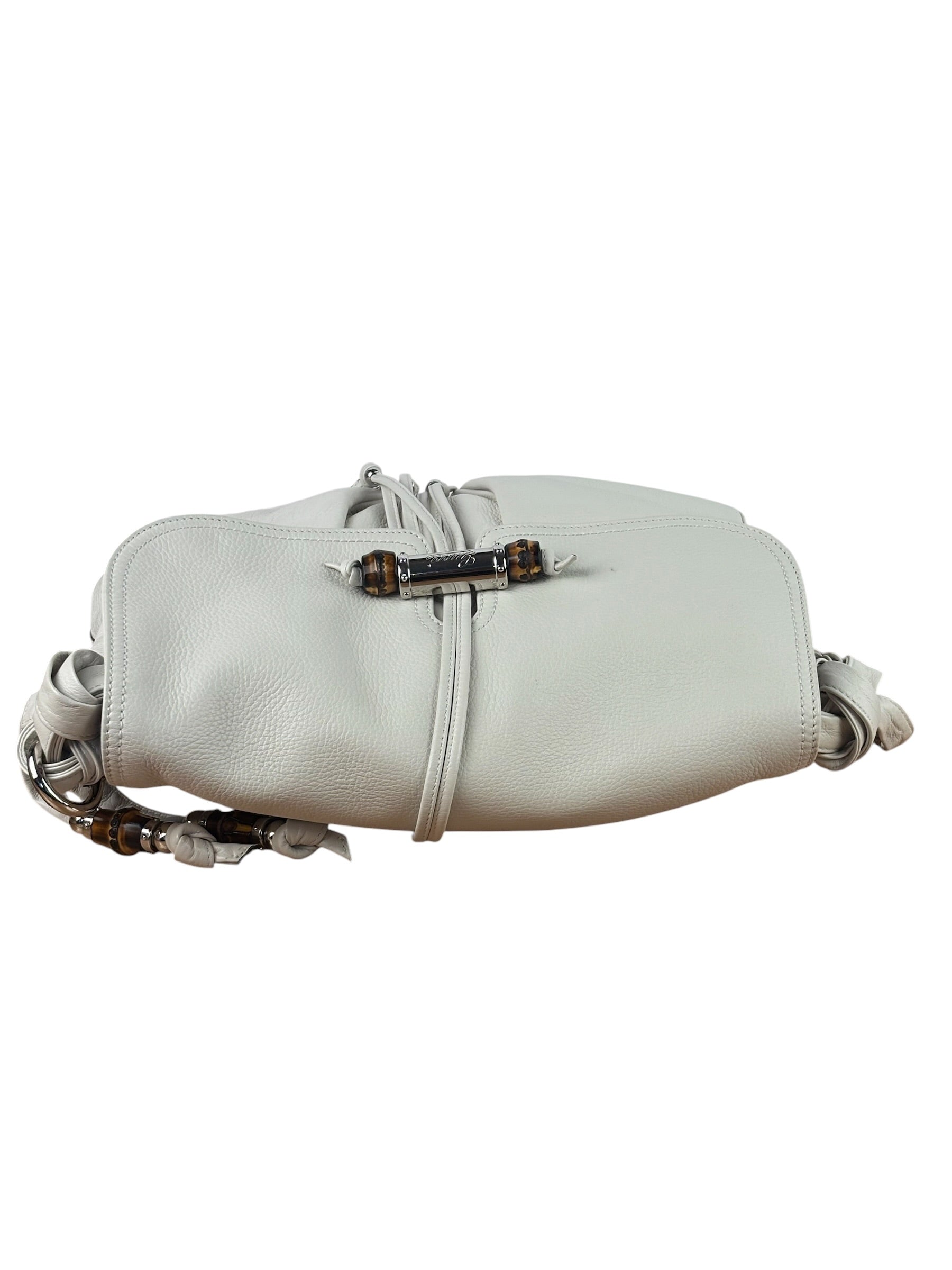 Gucci White Leather Bamboo Jungle Shoulder Bag
