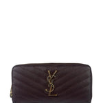 Saint Laurent Plum Chevron Leather Long Zip Wallet