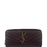Saint Laurent Plum Chevron Leather Long Zip Wallet