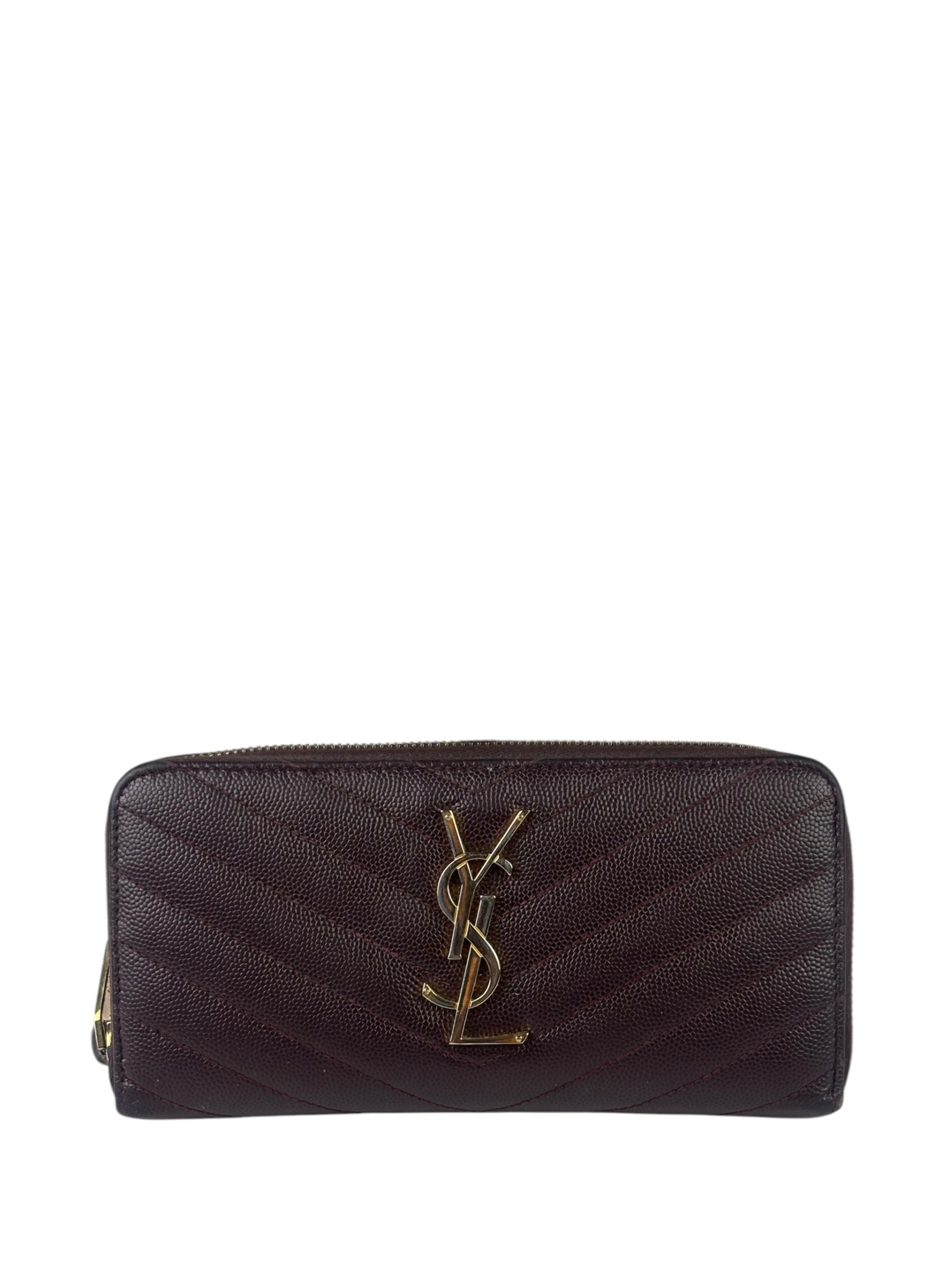 Saint Laurent Plum Chevron Leather Long Zip Wallet