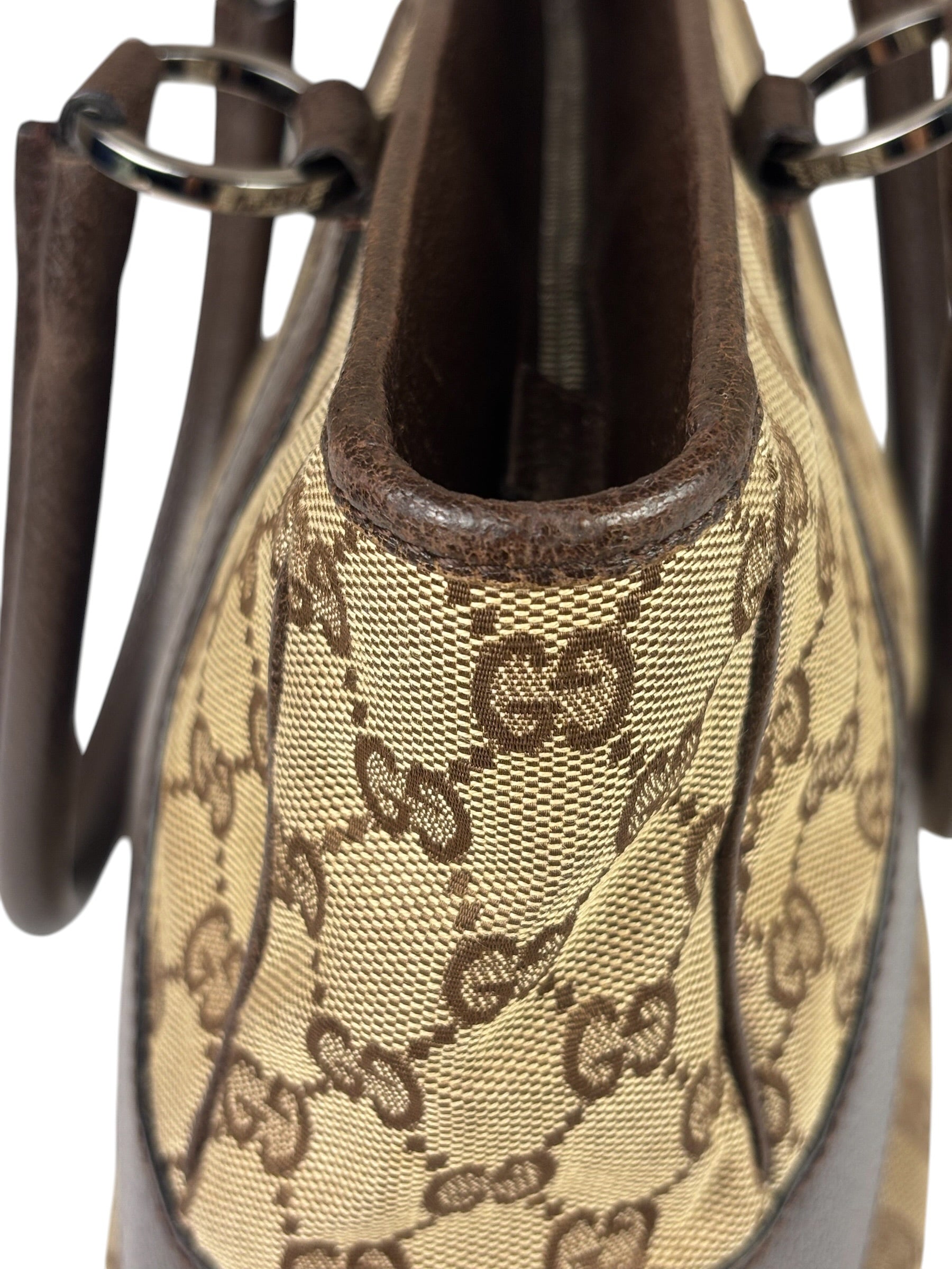 Gucci Brown Leather Trim GG Supreme Shoulder Bag