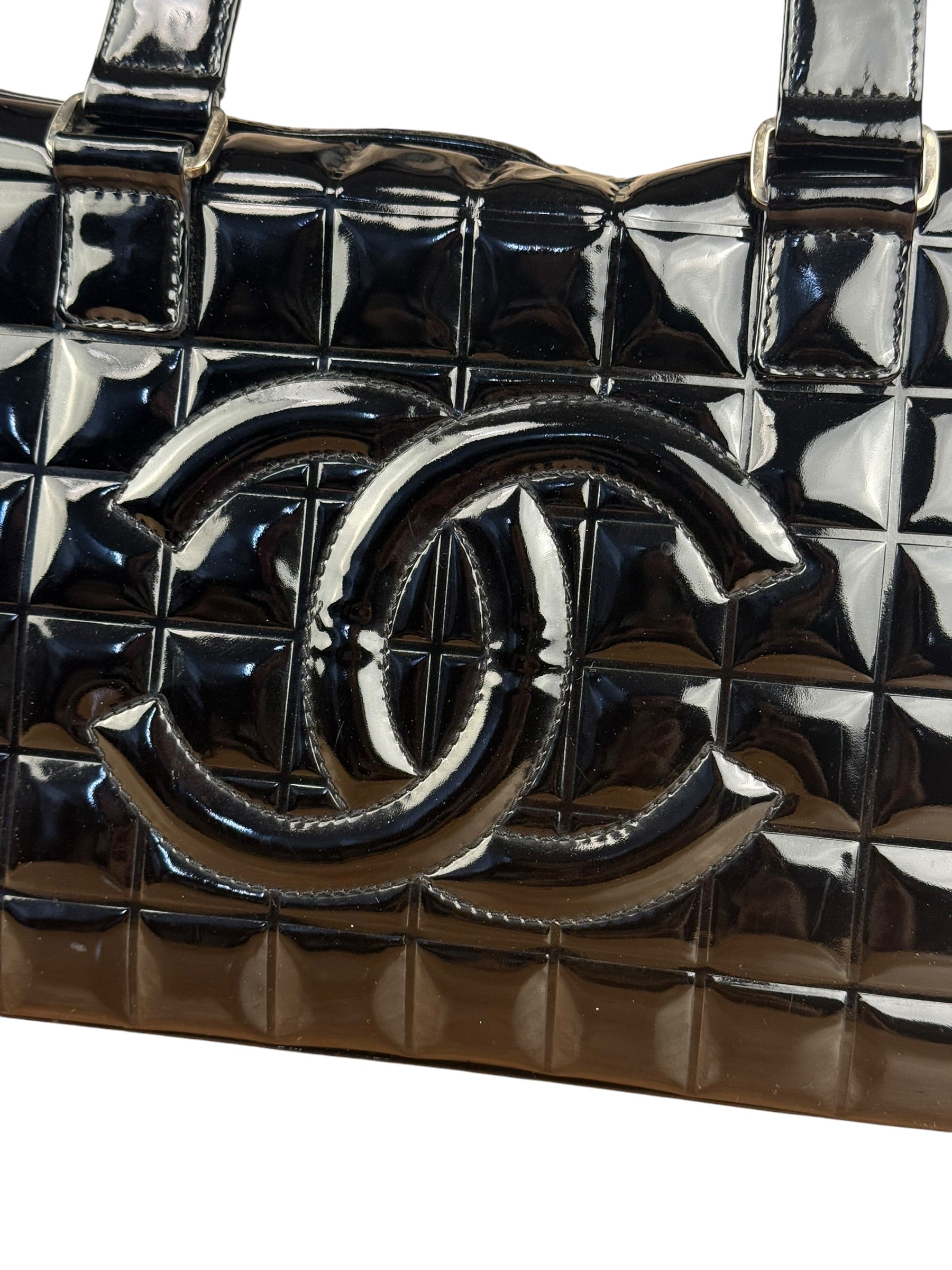 Chanel Black Patent Chocolate Bar Bowler Bag 2002