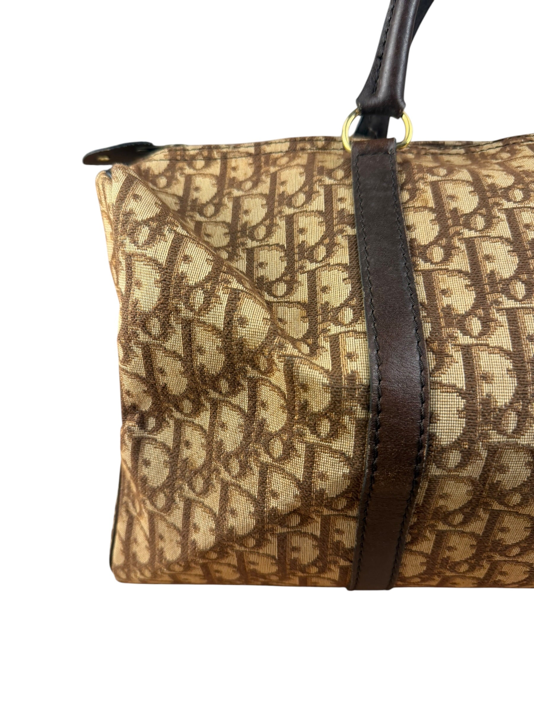 Christian Dior Brown Leather Trim Trotter Boston Bag