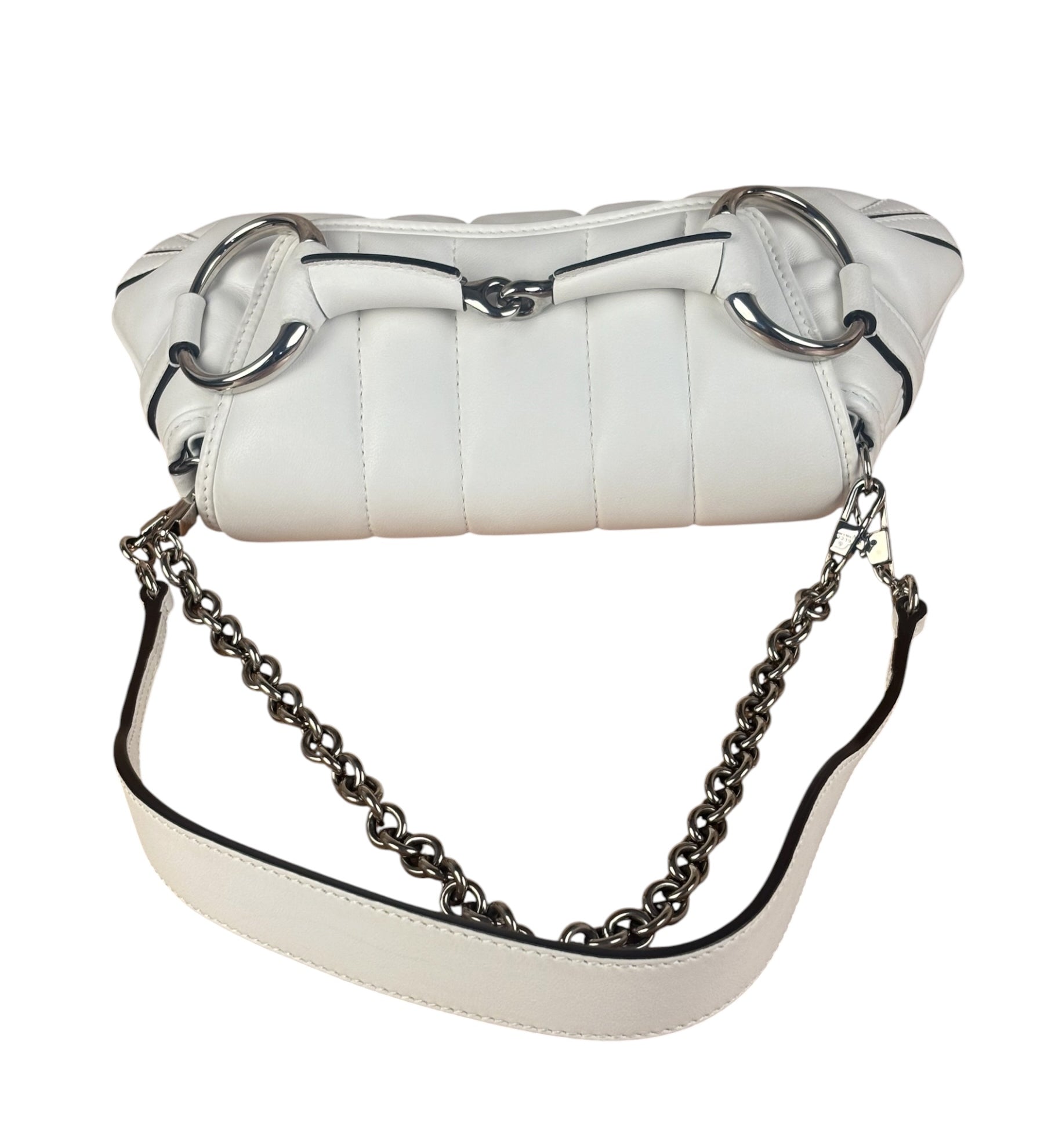 Gucci White Puffer Leather Horsebit Shoulder Bag