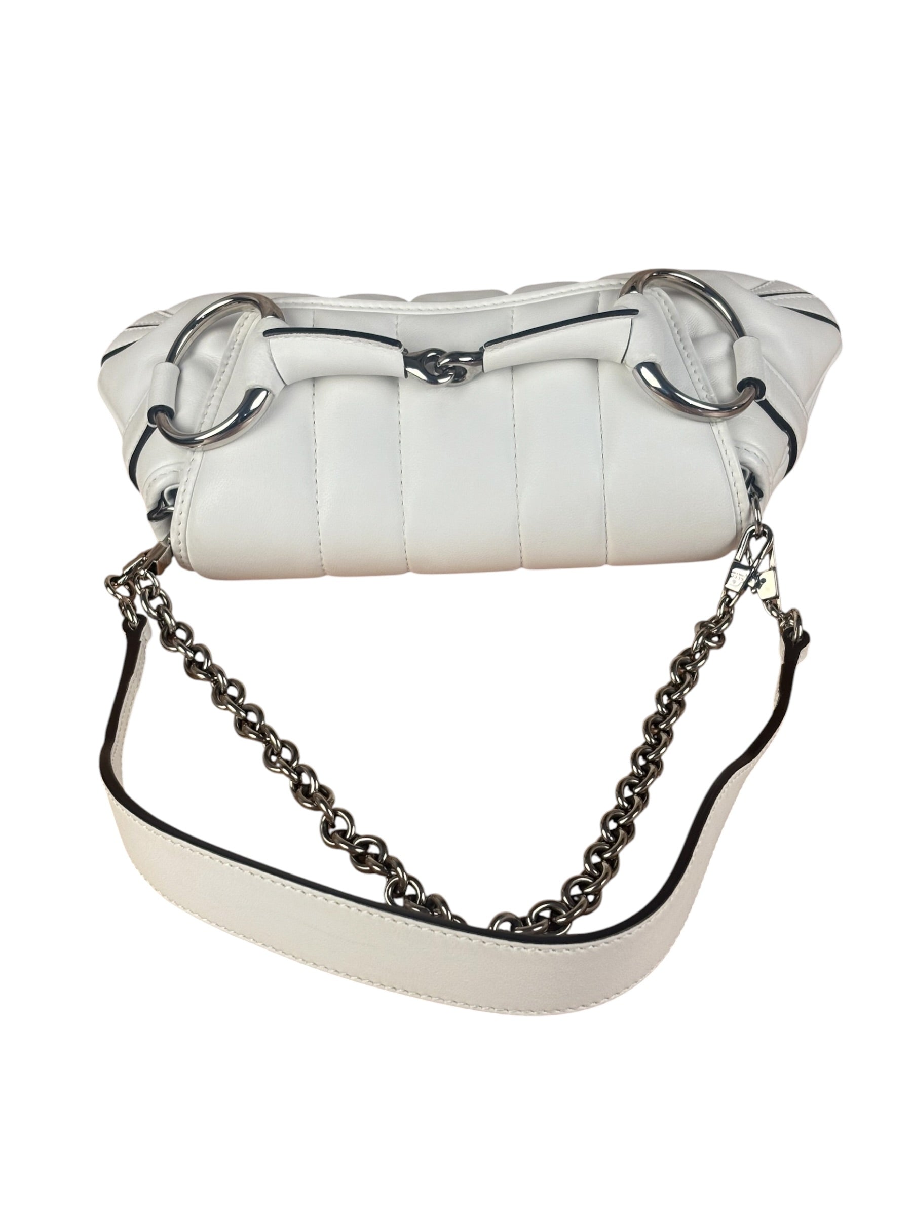 Gucci White Puffer Leather Horsebit Shoulder Bag