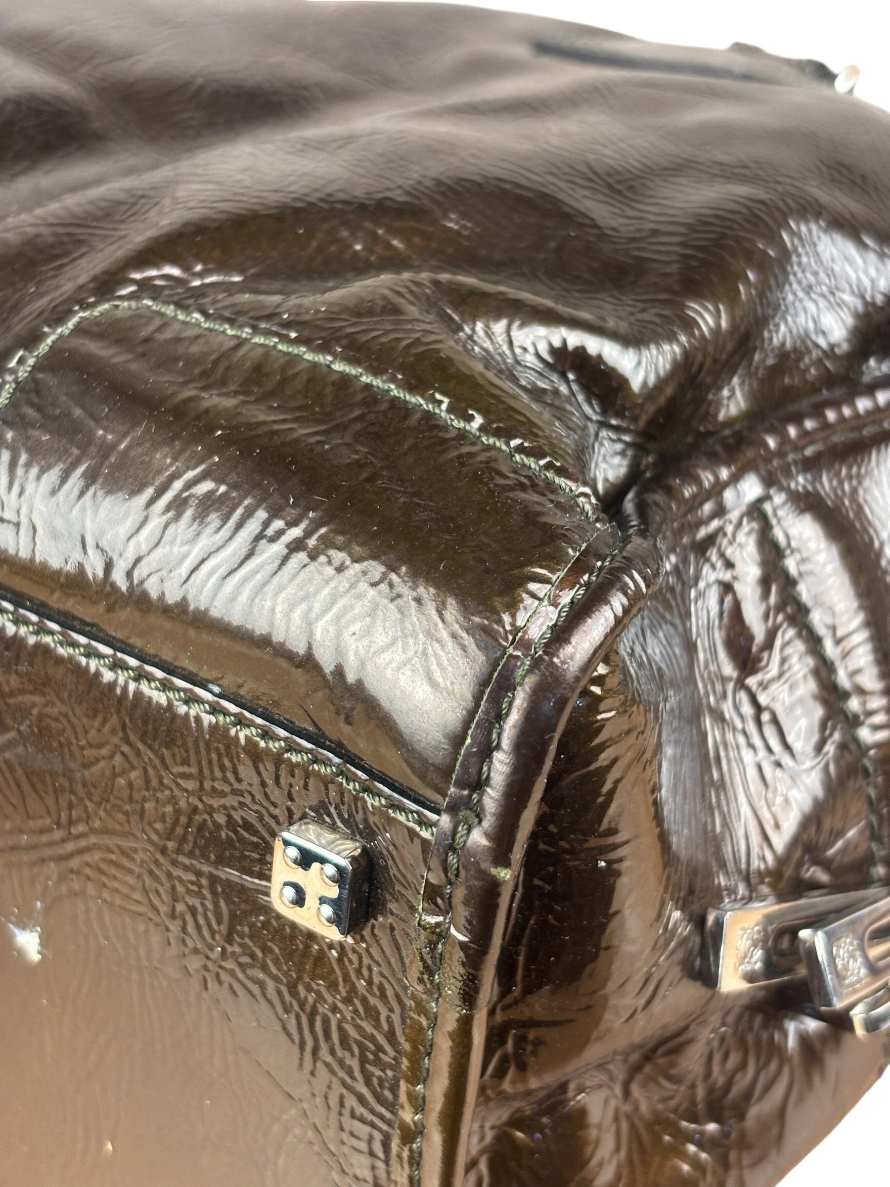 Loewe Vintage Brown Patent Leather Amazona Handbag