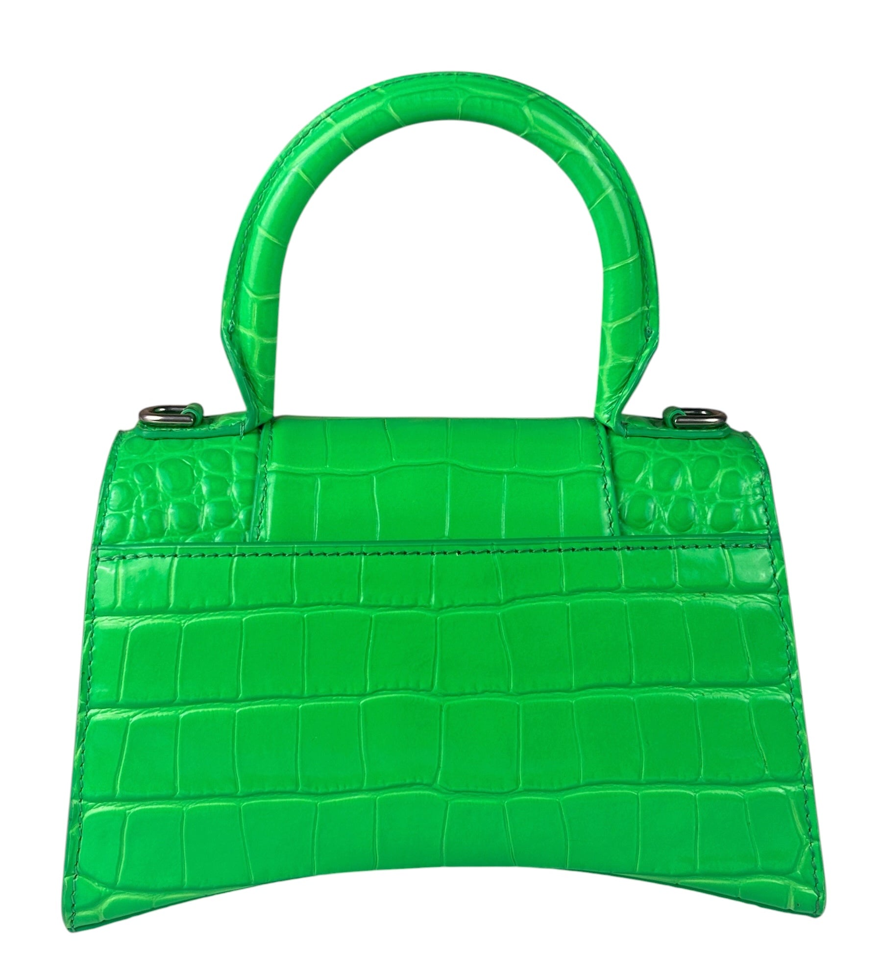 Balenciaga Fluo Green Crocodile Embossed Hourglass XS Two-Way Bag