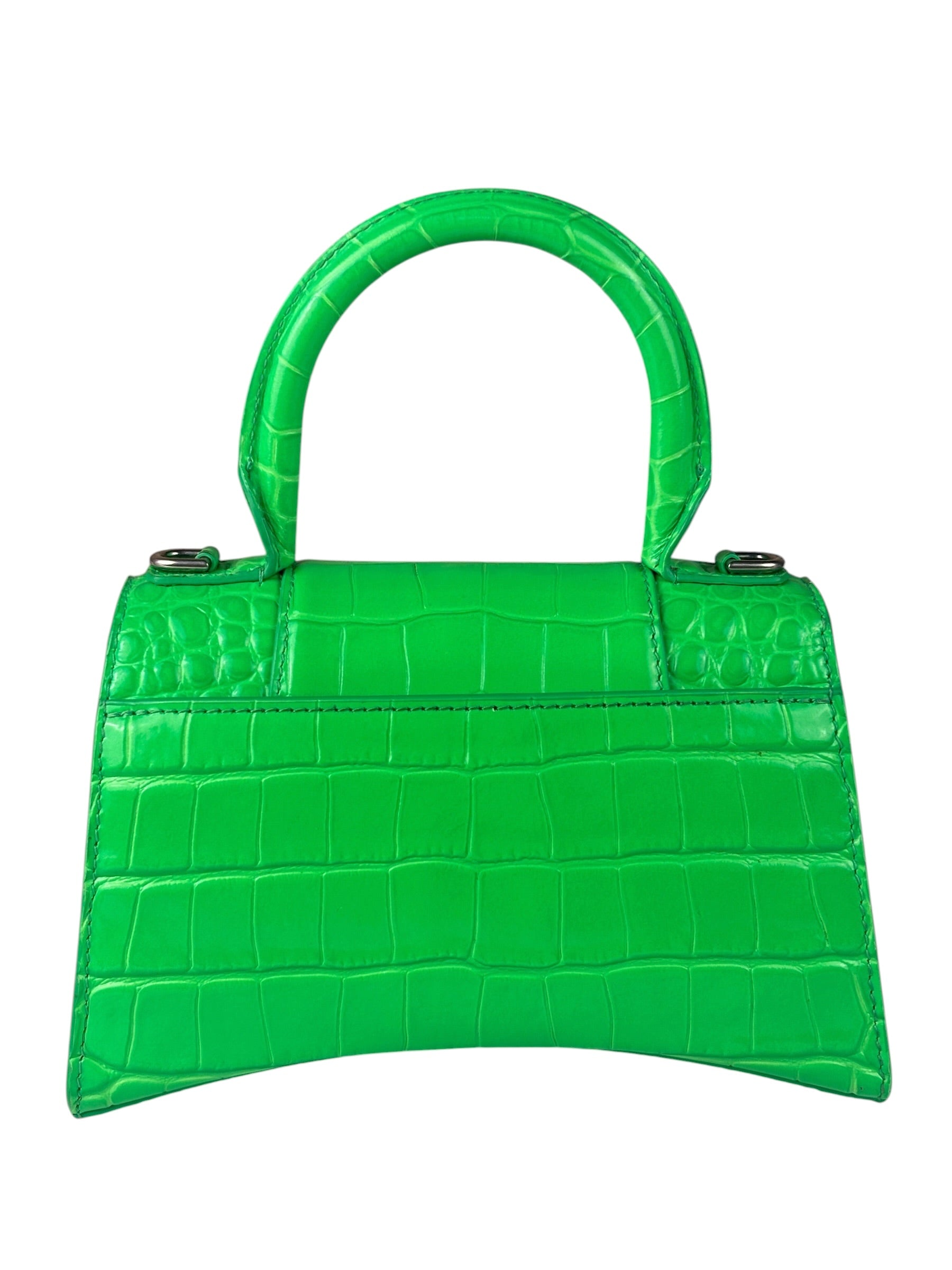 Balenciaga Fluo Green Crocodile Embossed Hourglass XS Two-Way Bag