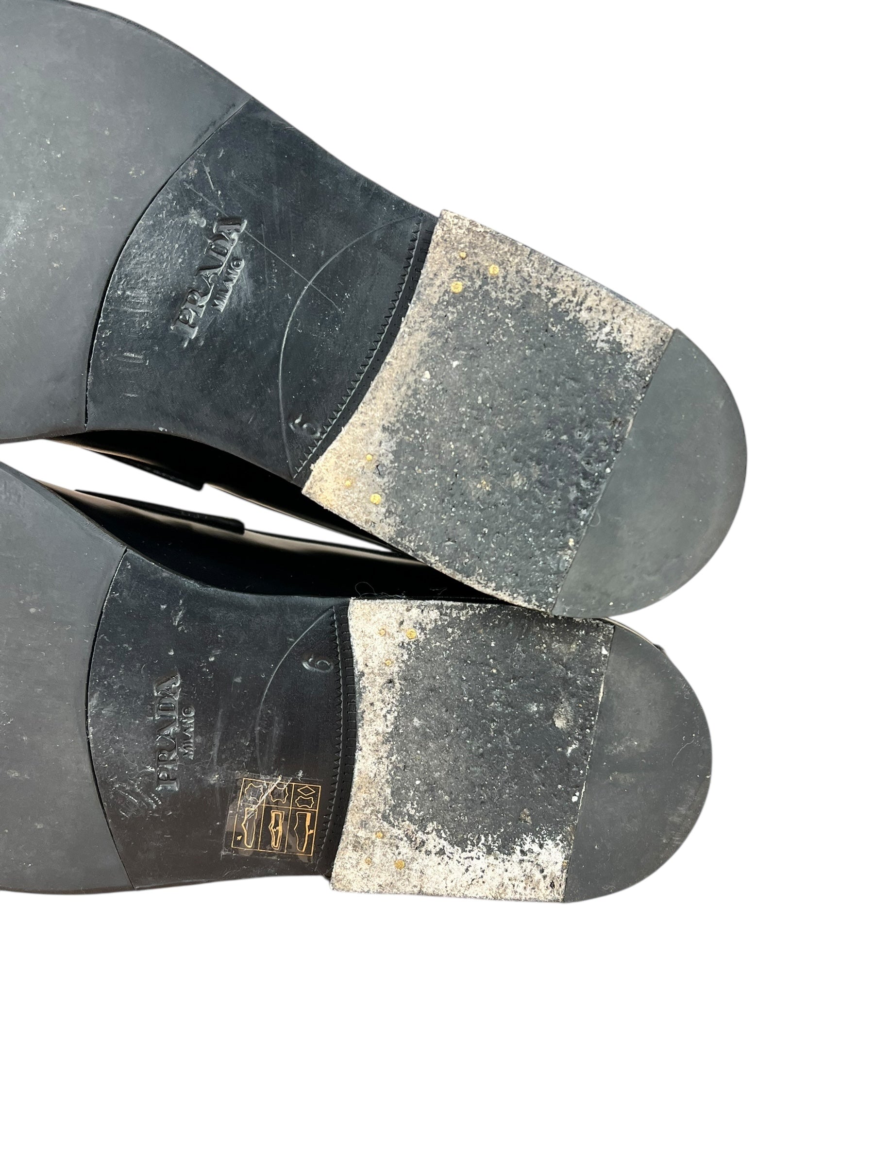 Prada Black Leather Triangle Logo Loafers