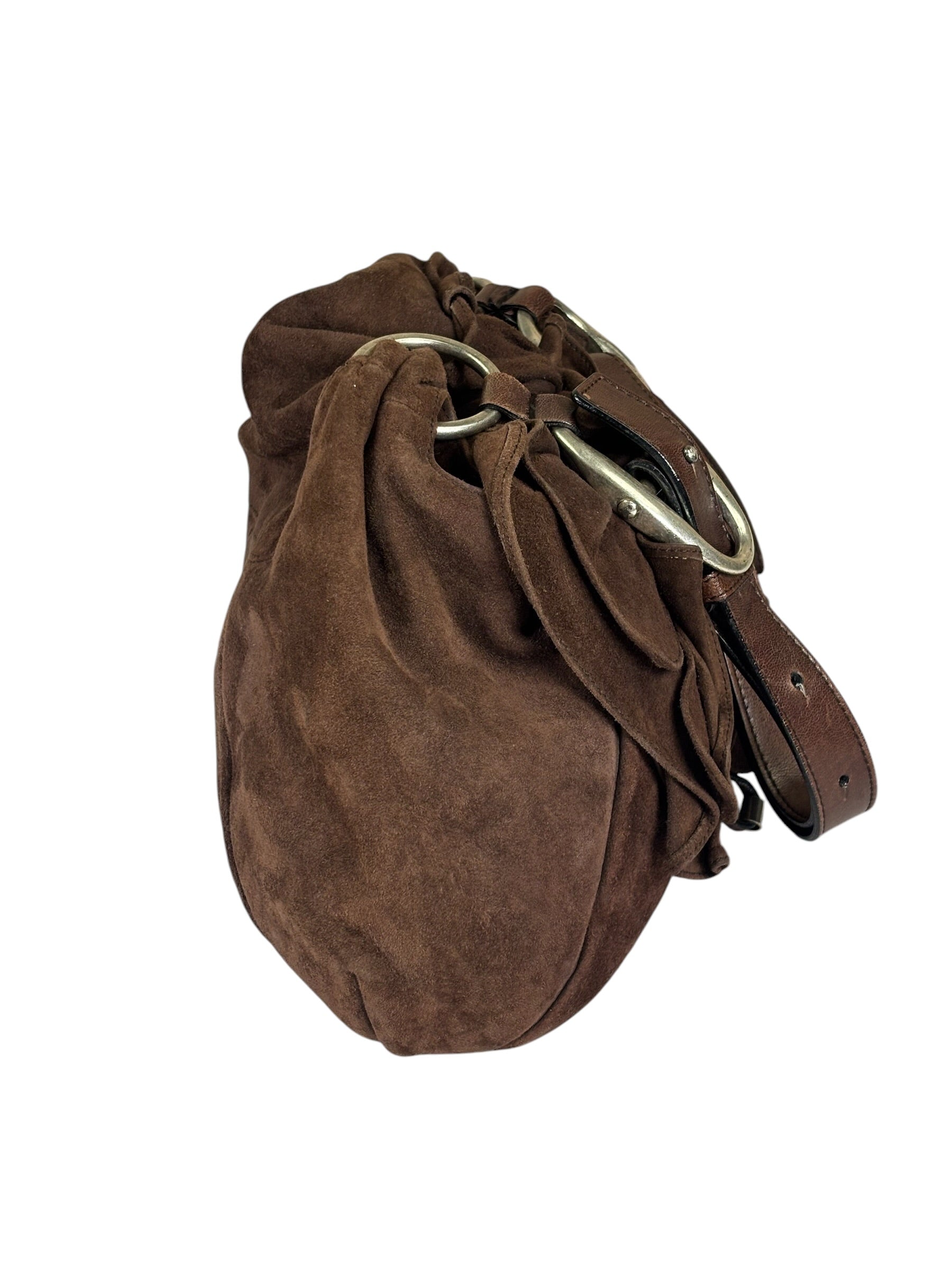 Yves Saint Laurent Brown Suede/Leather Trim Naja Rose Petal Hobo Bag
