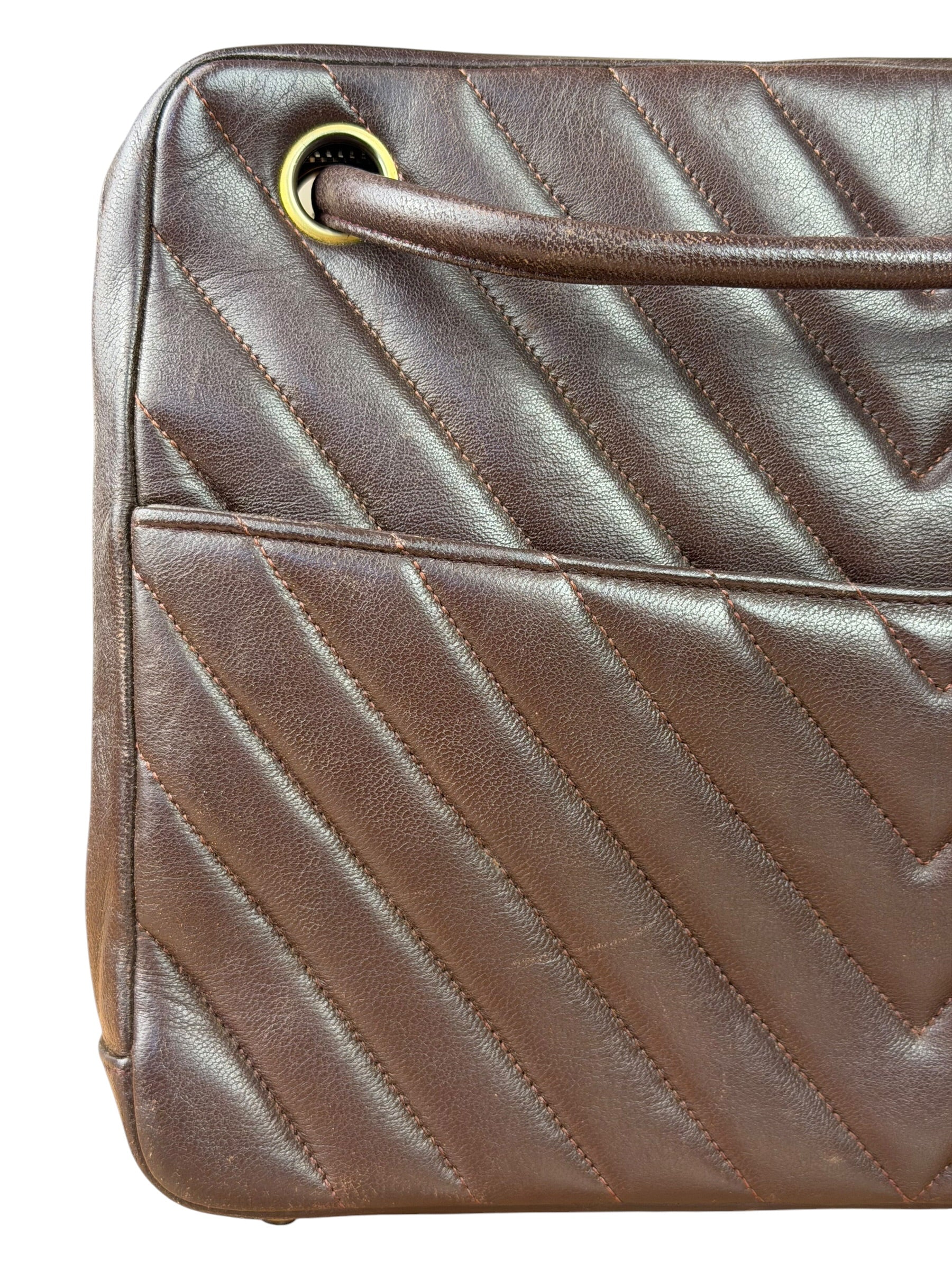 Chanel Burgundy Leather V Stitch Shoulder Bag 1990's