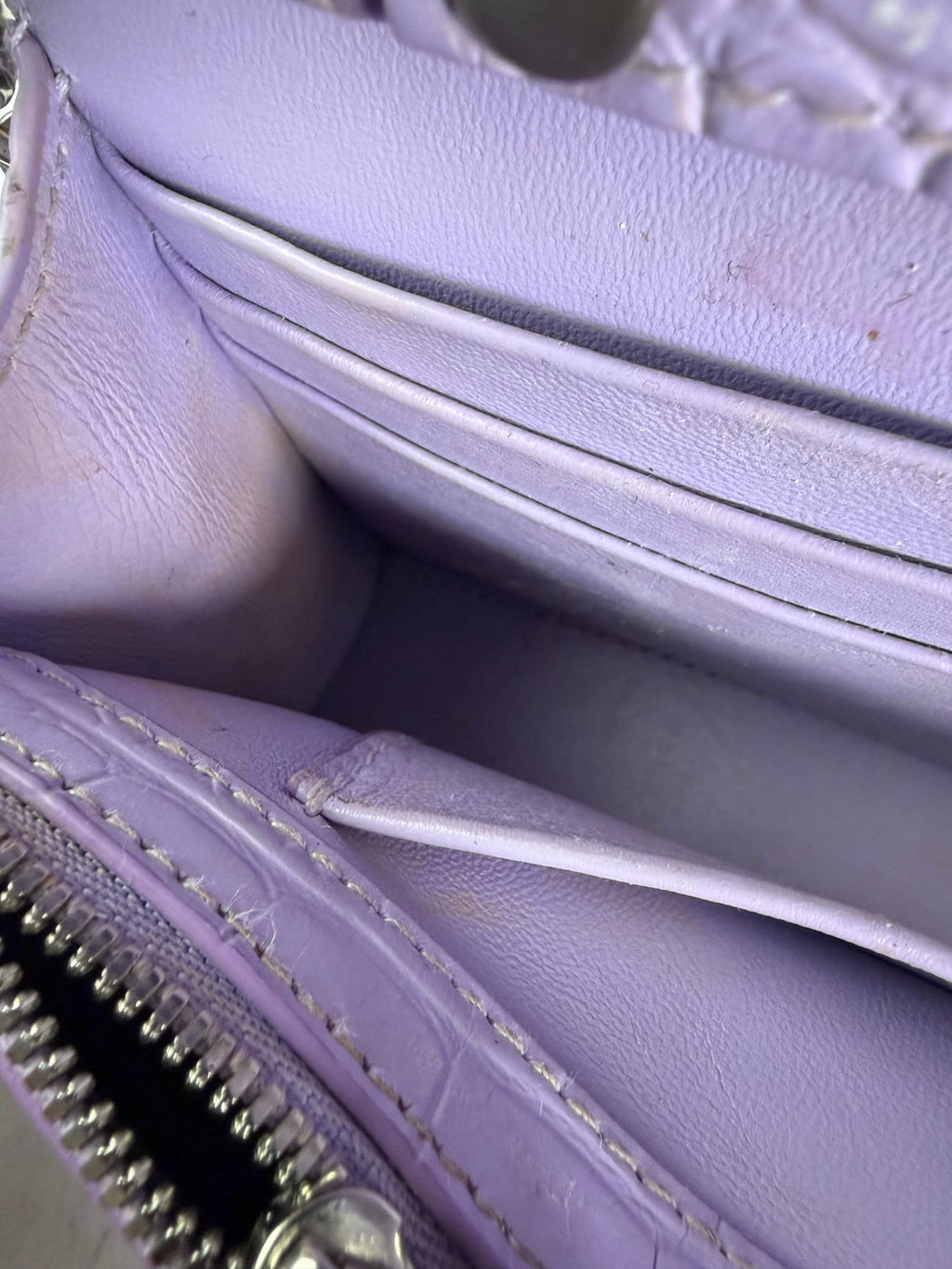 Balenciaga Purple Crocodile Embossed Leather Hourglass Wallet On Chain