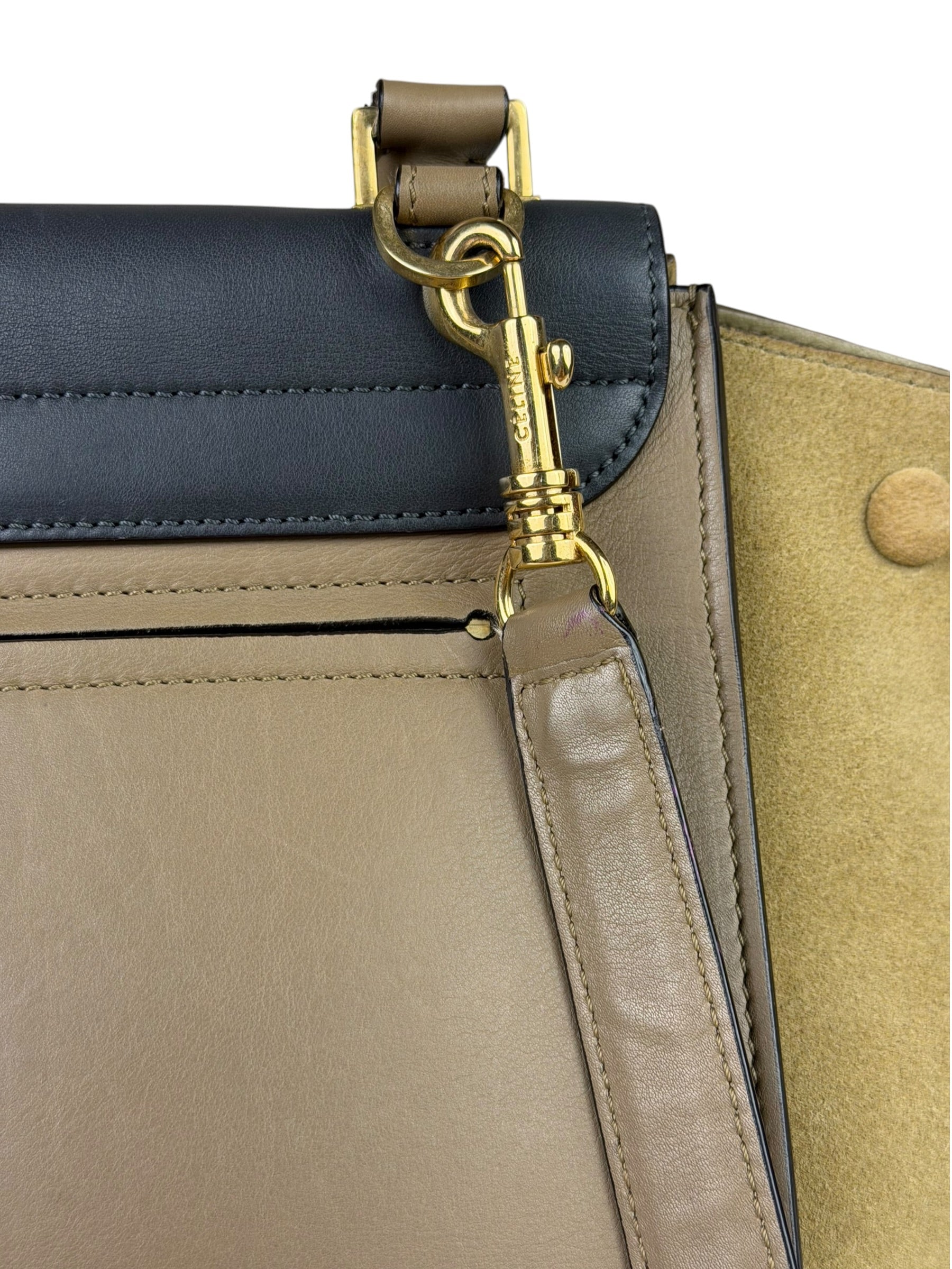 Celine Tri-Color Beige Leather/Suede Trapeze Medium Two-Way Bag