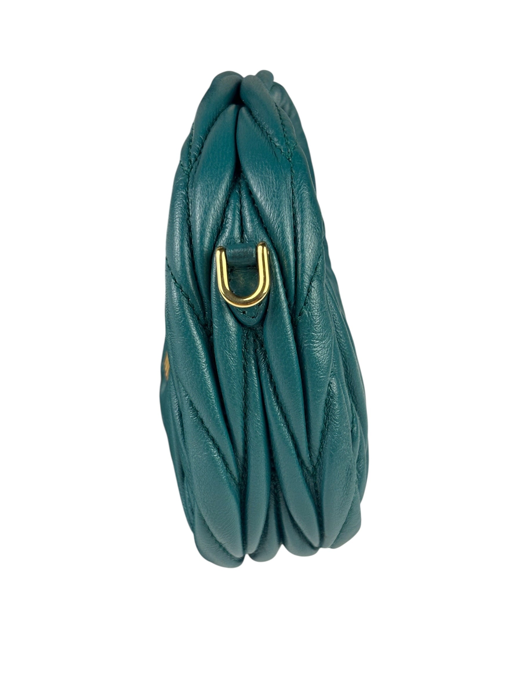 Miu Miu Dark Green Nappa Leather Wander Matelasse Micro Hobo Bag